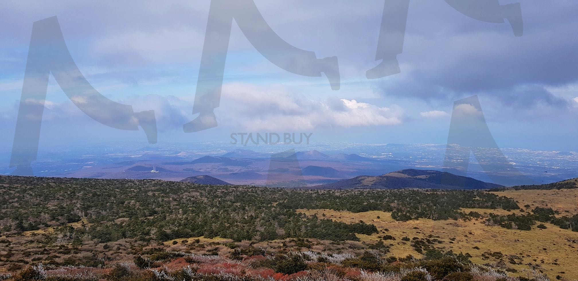 한라산에서 본 오름들 | 제주, 한라산, 오름, 구름, 들판 | 스탠바이 STANDBUY 디지털 콘텐츠