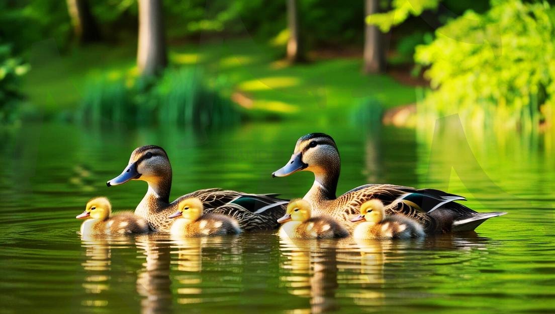 오리 가족의 나들이(무료) | 오리, 동물, 숲, 강, 소풍, 나들이, 동물가족, 아름다운풍경, 새끼오리, ai, free, 무료, river | 스탠바이 STANDBUY 디지털 콘텐츠
