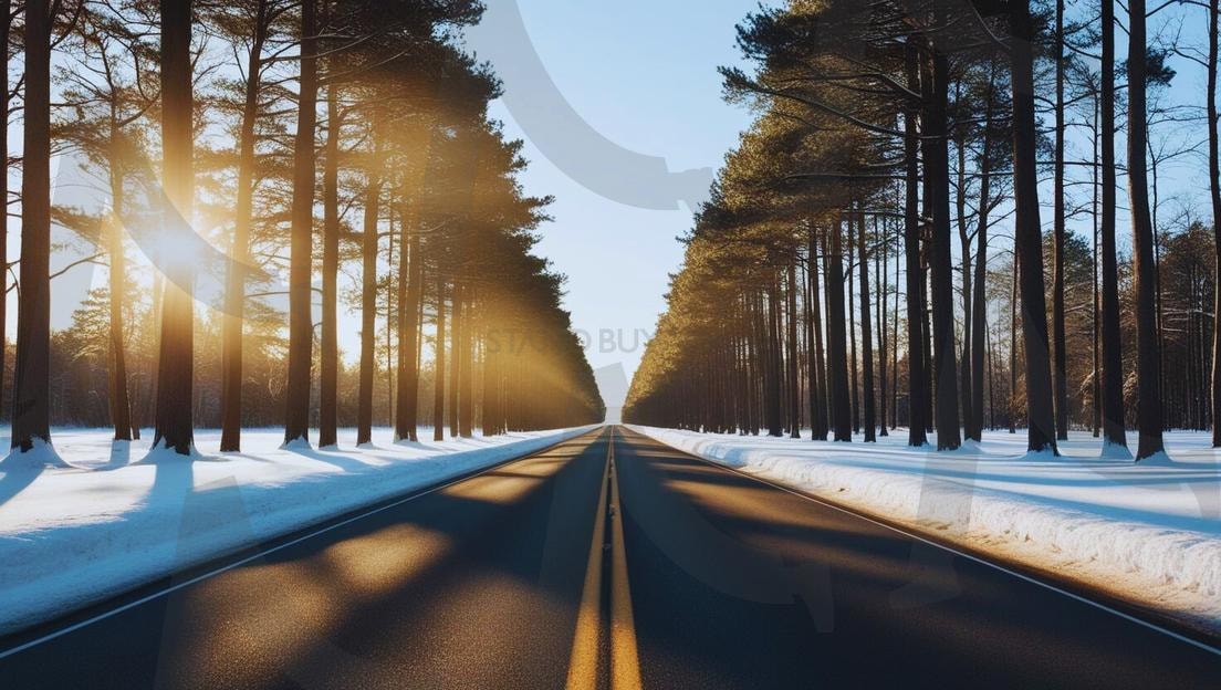 고요한 도로 | 평화로운 풍경, 겨울 도로, 고요한 자연, 햇빛, 경치, 겨울나무, 눈 덮인 길, 도로, 숲, 나무, 자연, 풍경, ai | 스탠바이 STANDBUY 디지털 콘텐츠