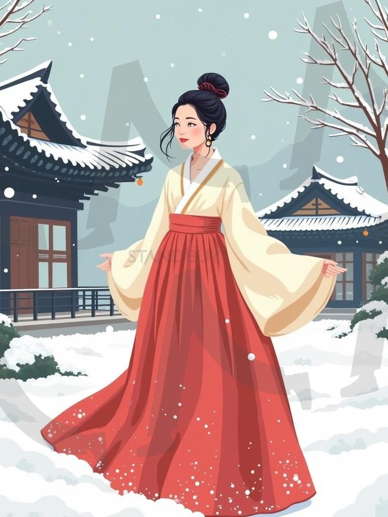 겨울 한복입은 여인_일러 | 겨울, 한복, 일러스트, 겨울한복, 한복일러, ai | 스탠바이 STANDBUY 디지털 콘텐츠