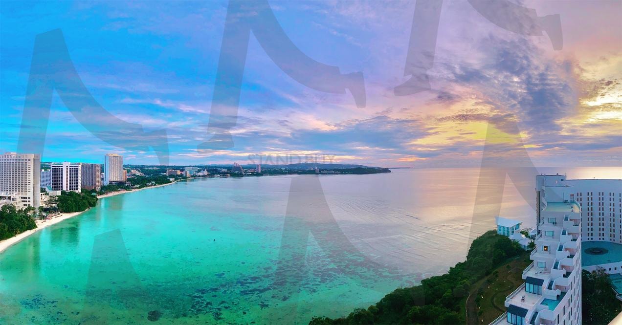 에메랄드 빛의 괌, 파노라마 속 풍경 | 괌, 에메랄드빛 바다, 파노라마, 호텔 풍경, 하늘 | 스탠바이 STANDBUY 디지털 콘텐츠