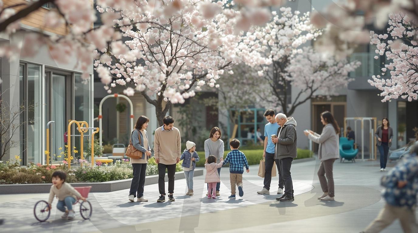 어느 봄날의 아파트 이웃 | 봄날, 벚꽃, 벚꽃아파트, 아파트, 아파트이웃, 이웃, 친근한이웃, ai | 스탠바이 STANDBUY 디지털 콘텐츠