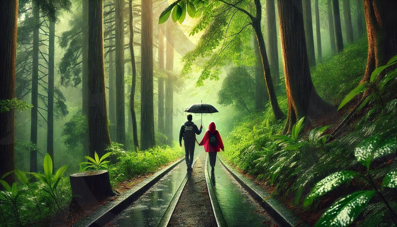 비오는 숲속을 걷는 남녀 | 배경이미지, 비, 숲속, 남녀, 힐링, 자연, 풍경, 이미지 | 스탠바이 STANDBUY 디지털 콘텐츠