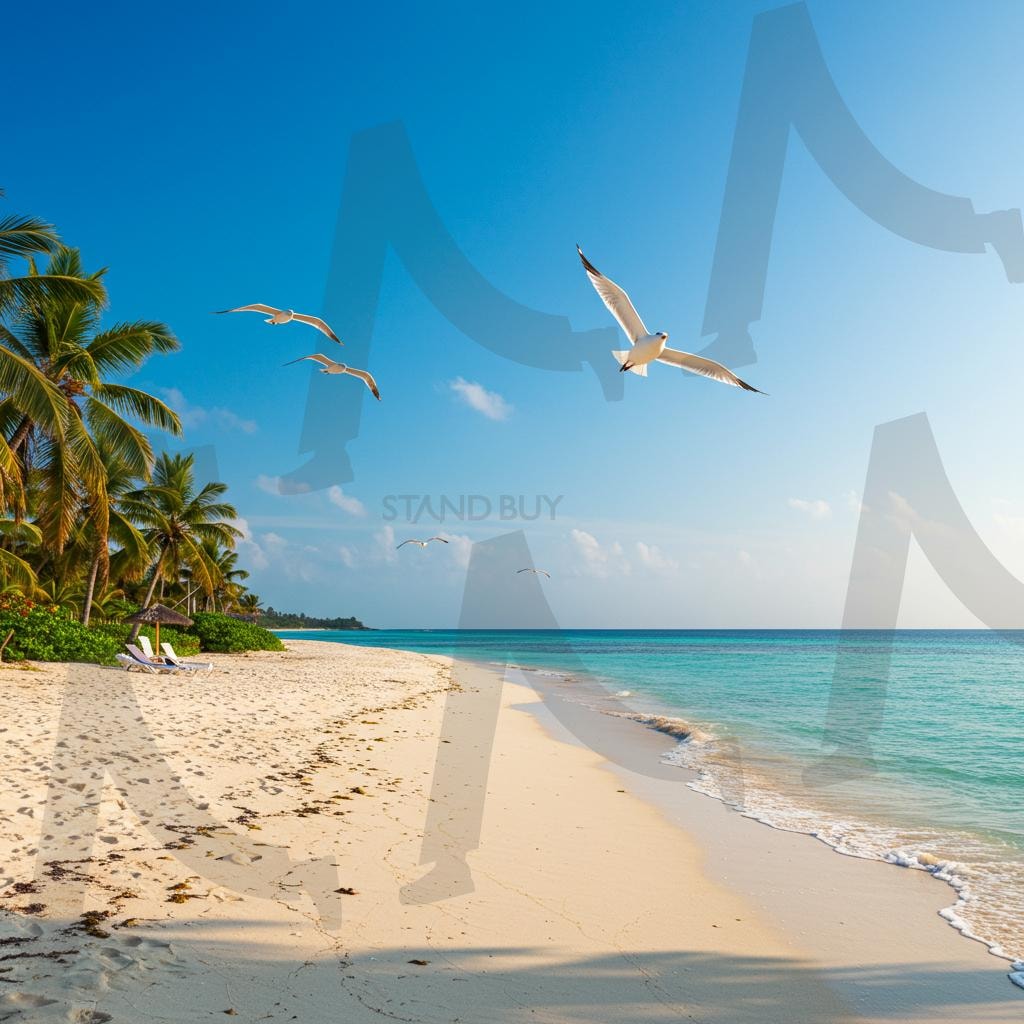 해변가, 바다, 해수욕장, 하늘, 구름 | 해변가, 바다, 해수욕장, 자연풍경, 자연, 나무, 하늘, 구름, 야자수 나무, beach, sea, swimming beach, natural scenery, nature, trees, sky, clouds, palm trees, ai | 스탠바이 STANDBUY 디지털 콘텐츠