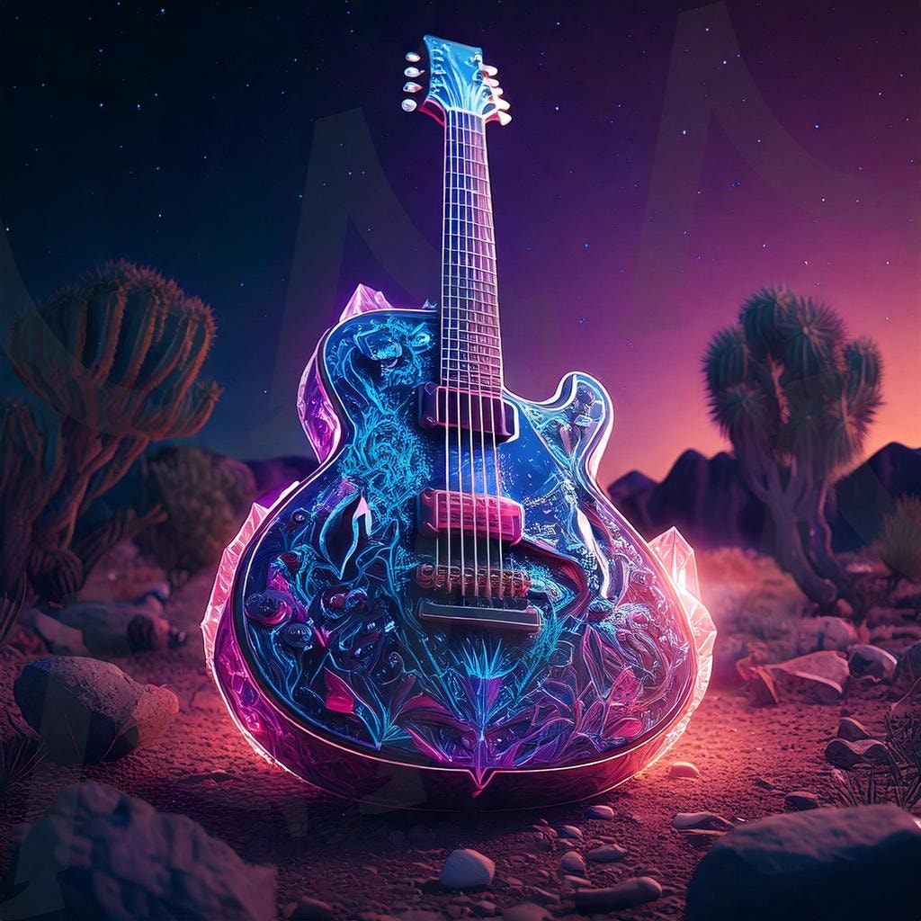 환상적인 음악의 정원 | 기타, 꽃, 자연, 아름다움, 조화, 디자인, 감정, 부드러운, 일렉기타, 베이스, 편안함, 생명력, 감성, 모던아트, 크리스탈, 투명, 파란색, 보라색, 그라데이션, 음악, 뮤직, ai | 스탠바이 STANDBUY 디지털 콘텐츠