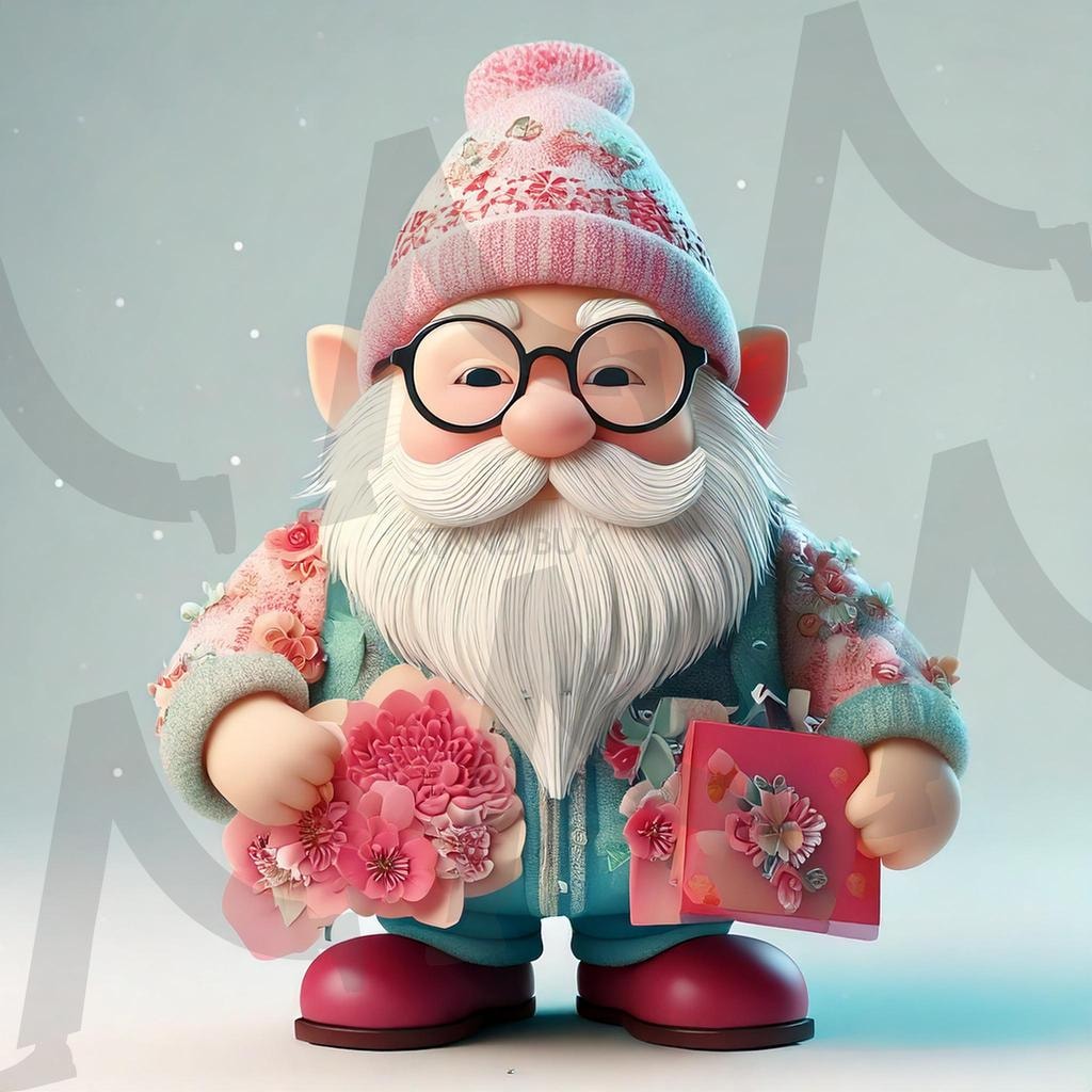 꽃과 할아버지의 만남 | 꽃, 캐릭터, 귀여움, 귀여운, cute, 생동감, 니트, 털모자, 모자, 할아버지, 꽃무늬, 난쟁이, 선물, 산타, 산타클로스, 수염, 겨울, 눈, ai | 스탠바이 STANDBUY 디지털 콘텐츠