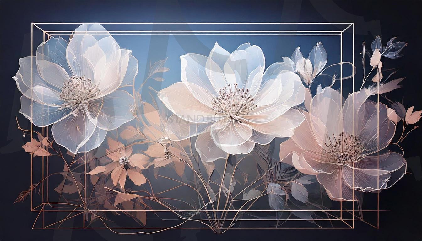 꽃의 조화 – 현대적 감각 | 꽃, 자연, 아름다움, 현대미술, 디자인, 자연의생명력, 아트, 조화, 기하학, 시각적, 우아함, 흰색, 흰색꽃, 예술작품, 작품, 아시아, ai | 스탠바이 STANDBUY 디지털 콘텐츠