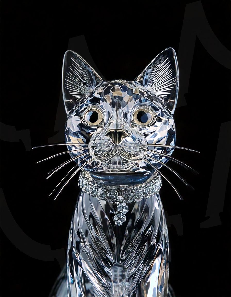 크리스탈 고양이의 매력 | 고양이, 크리스탈, 아름다움, 예술, 예술작품, 우아함, 디자인, 사랑스러움, 아트, 고급스러움, 세련됨, 감성, 모던아트, 장식품, 유리, 투명, 투명고양이, 검은배경, 배경화면, ai | 스탠바이 STANDBUY 디지털 콘텐츠