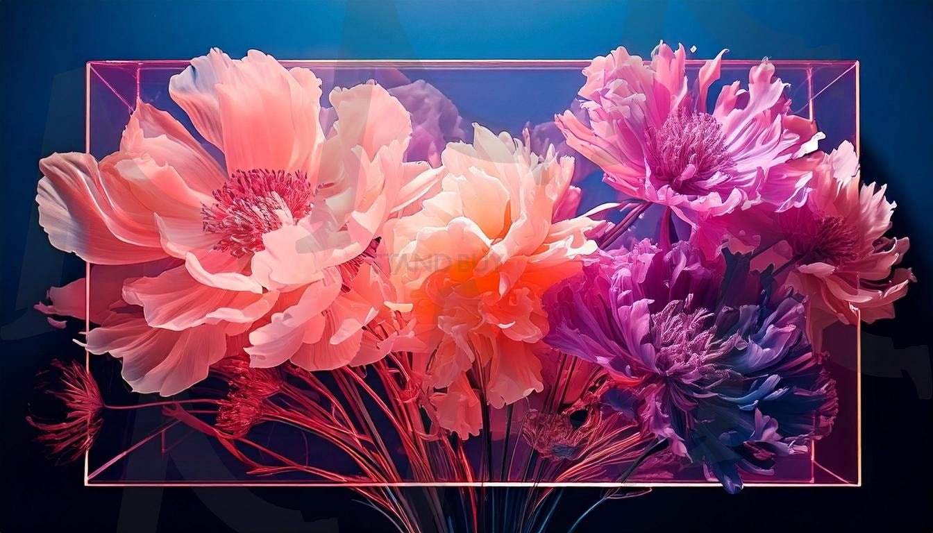 색의 향연 – 화려한 꽃들 | 꽃, 색, 화려한, 아름다움, 예술작품, 자연, 조화, 디자인, 시각적, 아트, 풍부함, 생명, 모던아트, 감성, 핑크, 보라, 남색, 화려한꽃, 배경화면, ai | 스탠바이 STANDBUY 디지털 콘텐츠
