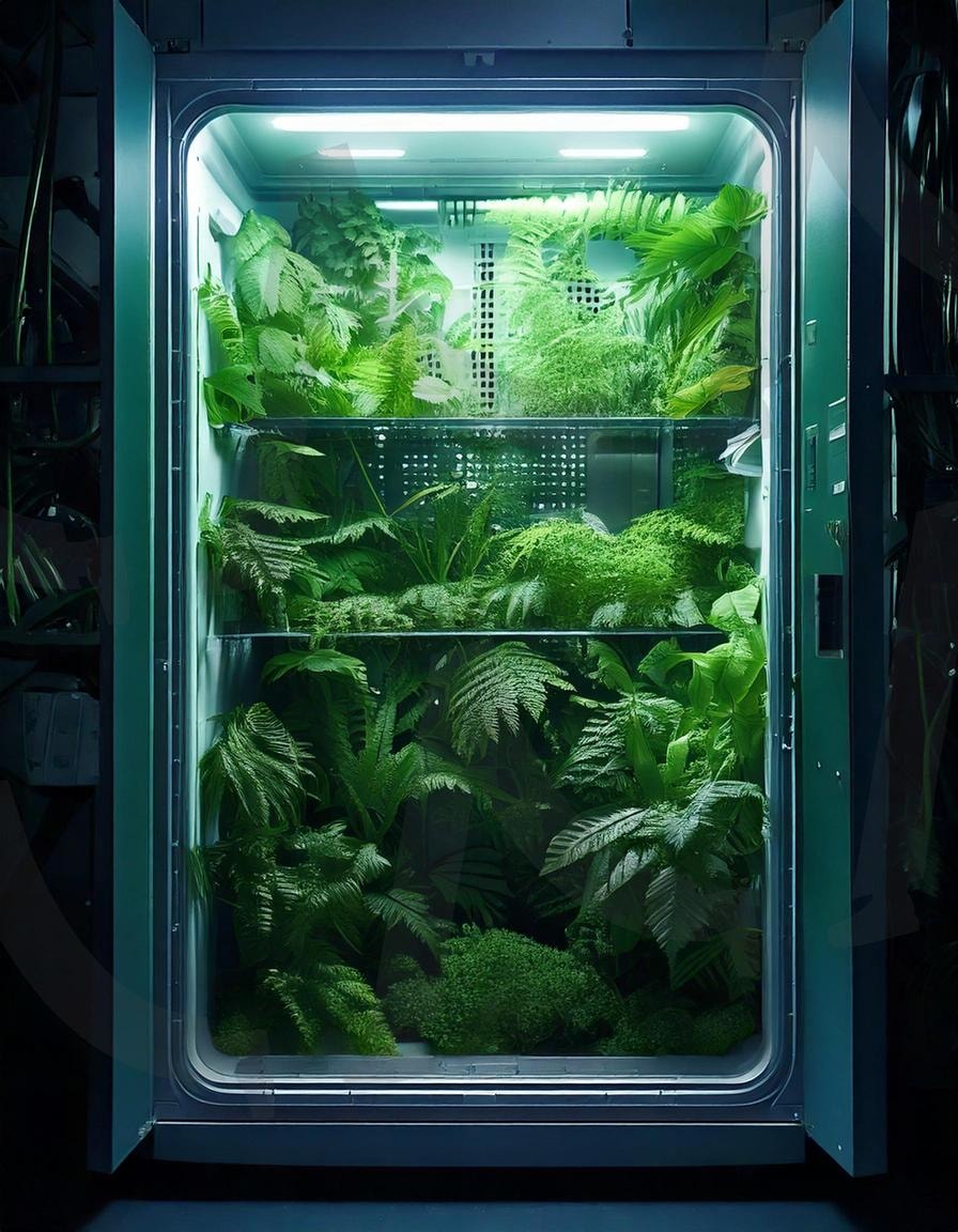 자연의 냉장고 | 냉장고, 식물, 자연, 아름다움, 예술작품, 디자인, 생명, 조화, 아트, 현대미술, 실험, 실험실, 감성, 모던아트, 식물원, 판타지, 몽환, 초록색, 배경화면, 어둠, 어두운, 아포칼립스, ai | 스탠바이 STANDBUY 디지털 콘텐츠