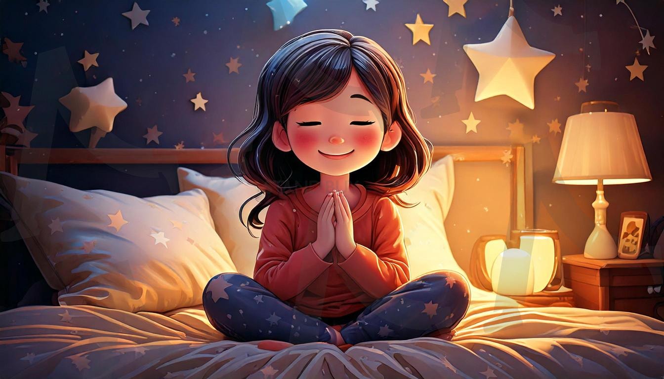 꿈을 꾸는 소녀 | 꿈, 소녀, 편안함, 편안, 아늑한공간, 별, 공간, 달, 디자인, 아트, 감성, 내면, 평화, 모던아트, 환상적, 명상, 기도, 3D, 침대, 침실, 방, 인테리어, 따뜻함, 따뜻한, 조명, 은은한, 귀여운, 귀여운캐릭터, 예수, 예수님, 밤, 밤하늘, 우주, ai | 스탠바이 STANDBUY 디지털 콘텐츠