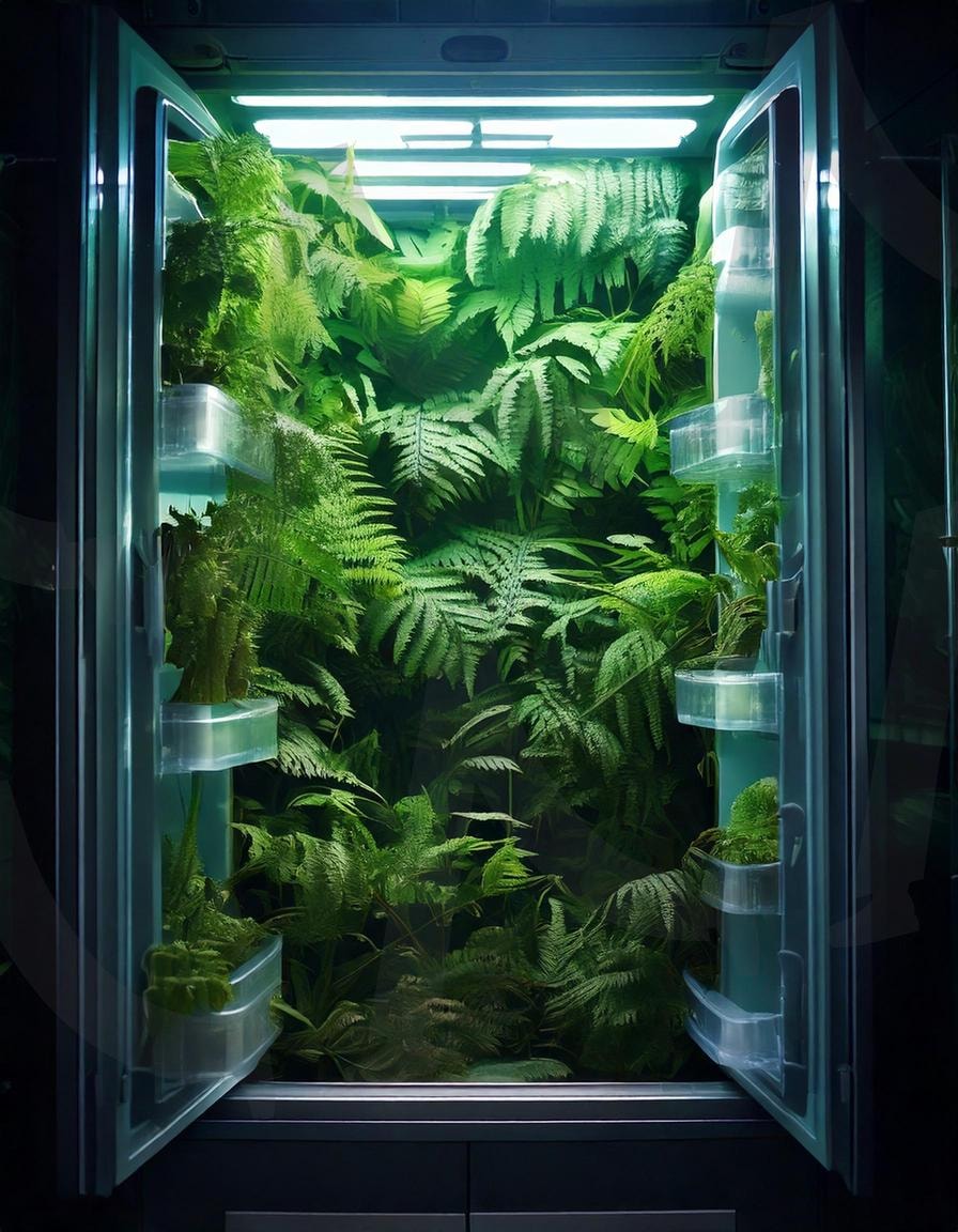 자연을 담은 냉장고 | 냉장고, 식물, 자연, 아름다움, 예술작품, 실험, 실험실, 생명, 조화, 아트, 현대미술, 감성, 식물원, 모던아트, 현대, 신비로움, 판타지, 초로색, 배경화면, 미스테리, 아포칼립스, ai | 스탠바이 STANDBUY 디지털 콘텐츠