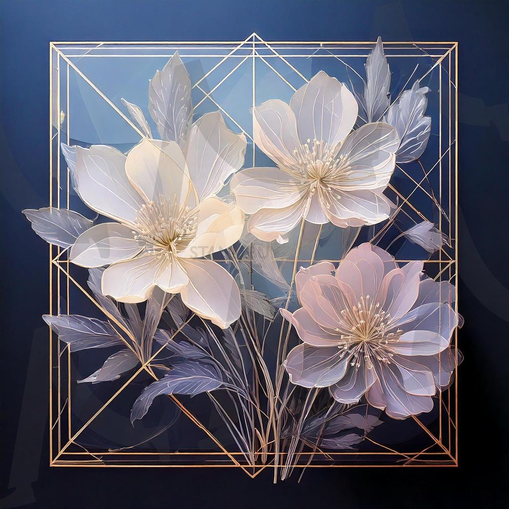 우아한 꽃의 조화 – 투명한 아름다움 | ai, 꽃, 예술작품, 투명성, 투명, 아름다움, 조화, 디자인, 현대미술, 기하학, 자연의영감, 섬세함, 아트, 생명력, 모던, 모던아트 | 스탠바이 STANDBUY 디지털 콘텐츠