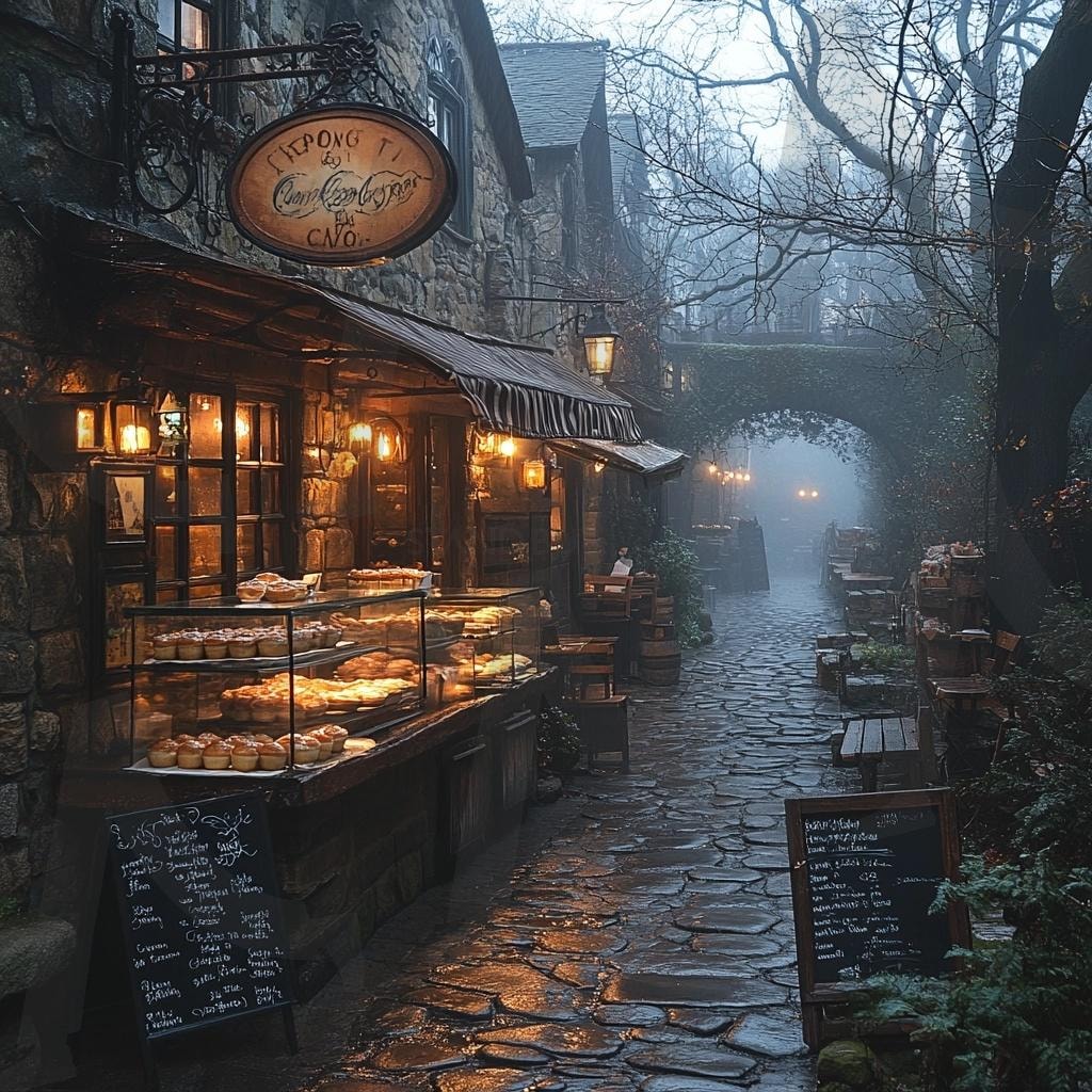 분위기 좋은 카페와 골목길의 모습6 | 풍경, 배경, 카페, 골목길, 길, 분위기, ai | 스탠바이 STANDBUY 디지털 콘텐츠