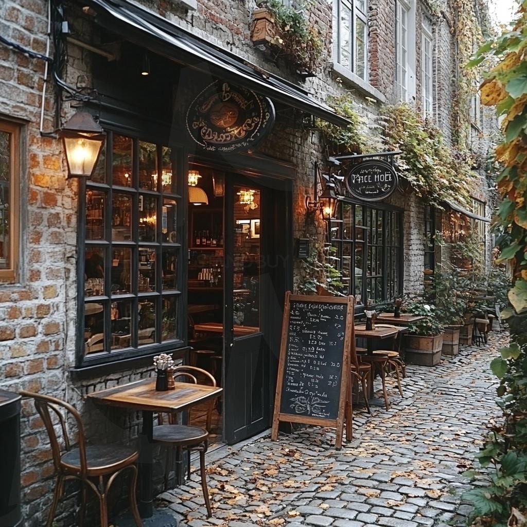 분위기 좋은 카페와 골목길의 모습8 | 풍경, 배경, 카페, 골목길, 길, 분위기, ai | 스탠바이 STANDBUY 디지털 콘텐츠