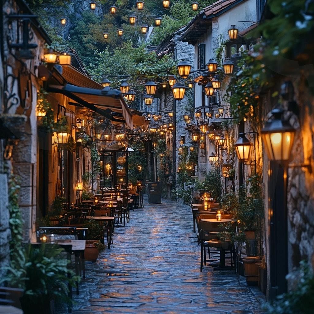 분위기 좋은 카페와 골목길의 모습11 | 풍경, 배경, 카페, 골목길, 길, 분위기, ai | 스탠바이 STANDBUY 디지털 콘텐츠