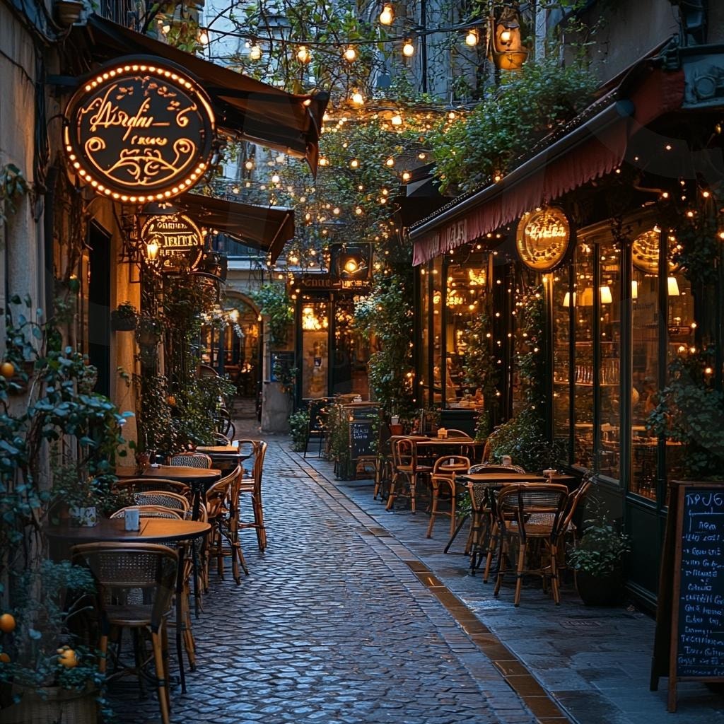 분위기 좋은 카페와 골목길의 모습16 | 풍경, 배경, 카페, 골목길, 길, 분위기, ai | 스탠바이 STANDBUY 디지털 콘텐츠