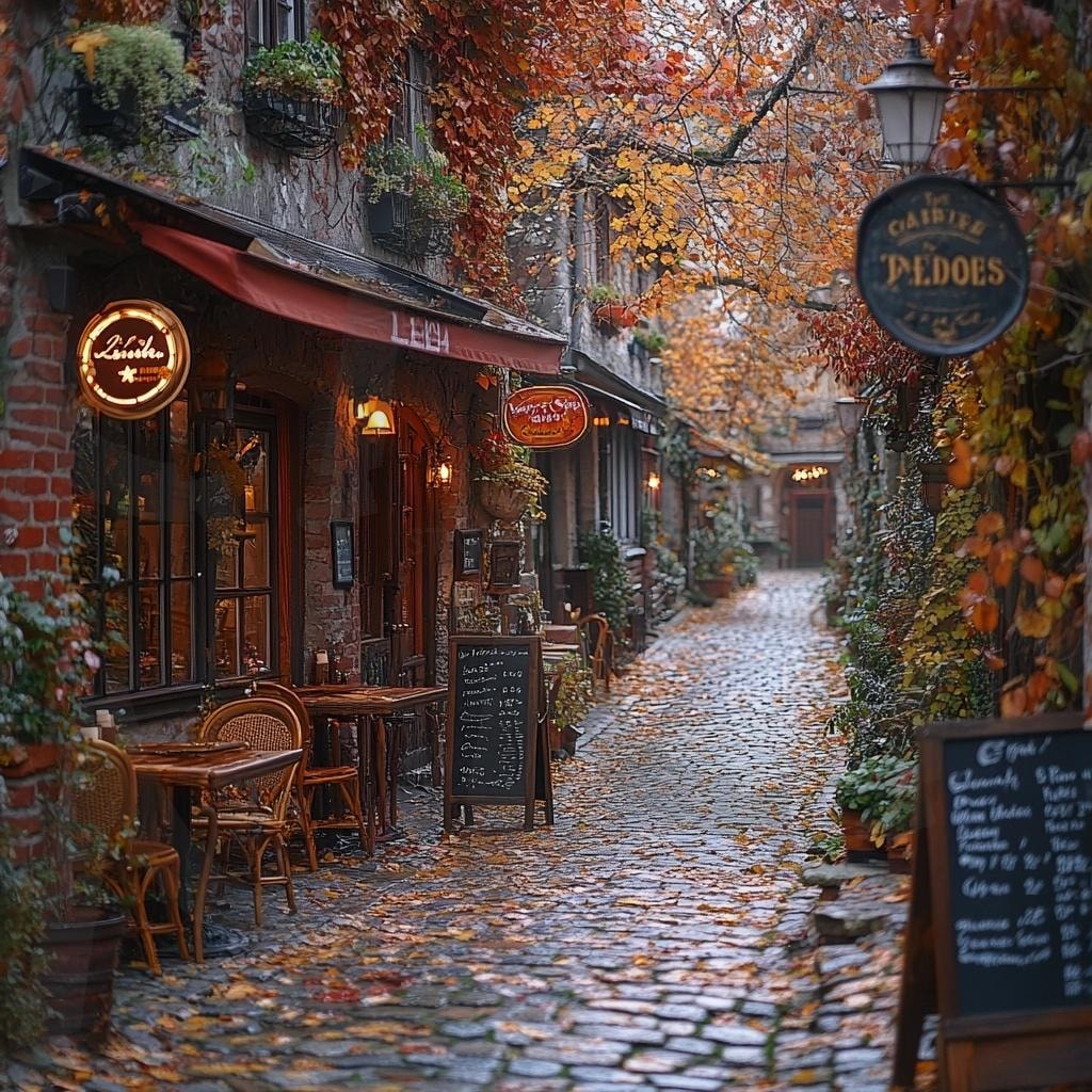 분위기 좋은 카페와 골목길의 모습3 | 풍경, 배경, 카페, 골목길, 길, 분위기, ai | 스탠바이 STANDBUY 디지털 콘텐츠