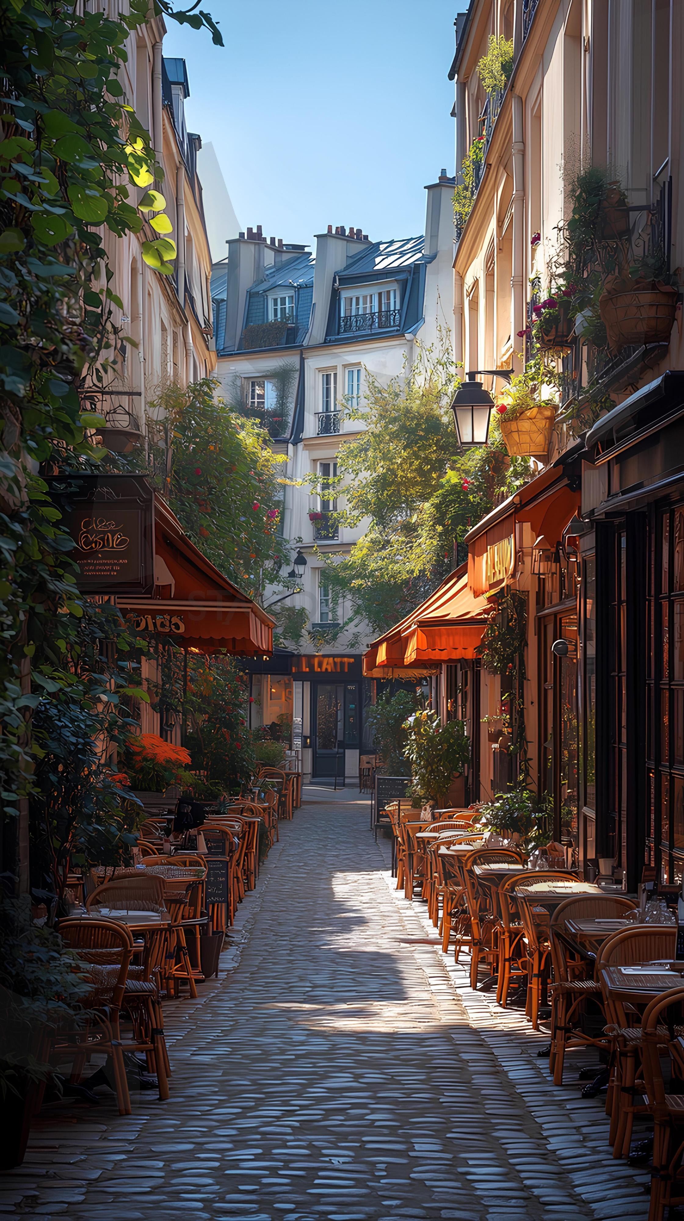 파리 골목길 카페의 모습 | 카페, 골목길, 풍경, 배경, 환경, 조용한, 따뜻한, 아늑한, 배경화면, 유럽 | 스탠바이 STANDBUY 디지털 콘텐츠
