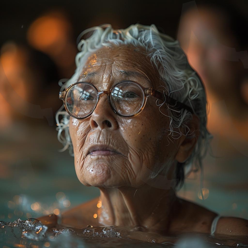 할머니 | 할머니, 수영장, 노인, 여자, 엄마, 흰머리, 안경, 주름, ai | 스탠바이 STANDBUY 디지털 콘텐츠