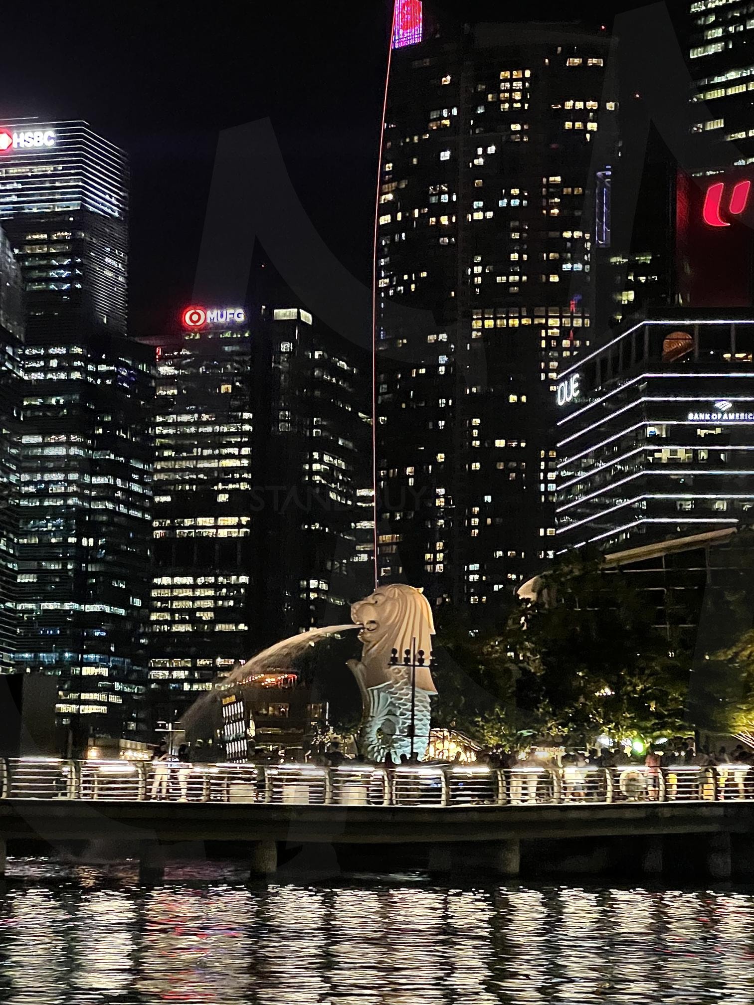 싱가포르 머라이언파크 사자상 마리아나베이 | 싱가포르, 마리아나베이, 랜드마크, 사자상, 머라이언파크, 싱가폴, 야경 | 스탠바이 STANDBUY 디지털 콘텐츠