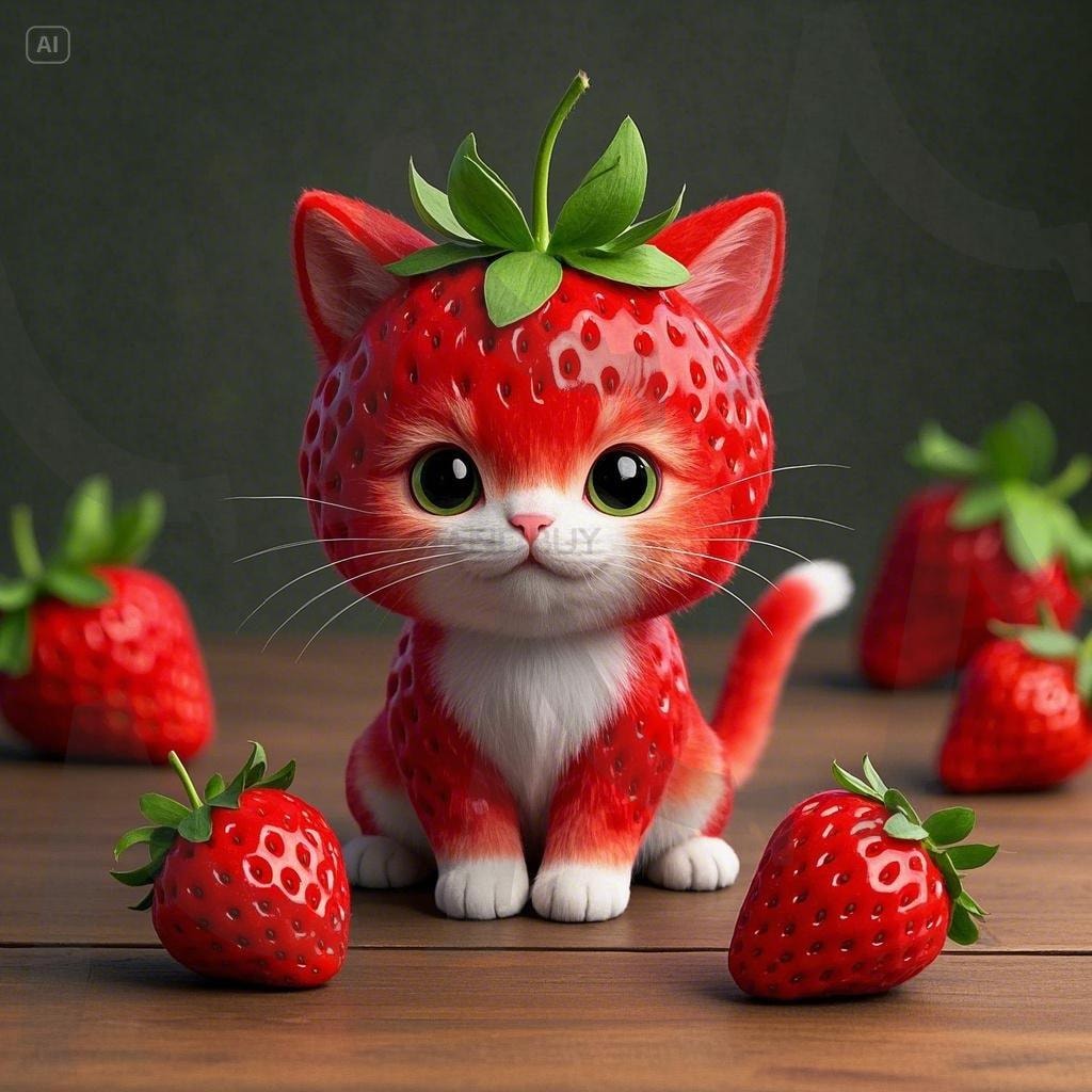 딸기고양이 | 고양이, 딸기, 합성, 귀여운, 귀여운 고양이, ai | 스탠바이 STANDBUY 디지털 콘텐츠