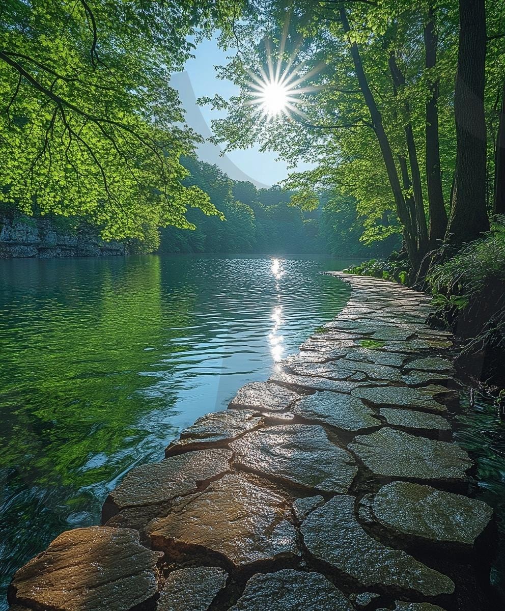 다양한 분위기의 호수가 있는 산책로의 모습 20 | 풍경, 배경, 산책로, 공원, 공원로, 길, ai | 스탠바이 STANDBUY 디지털 콘텐츠