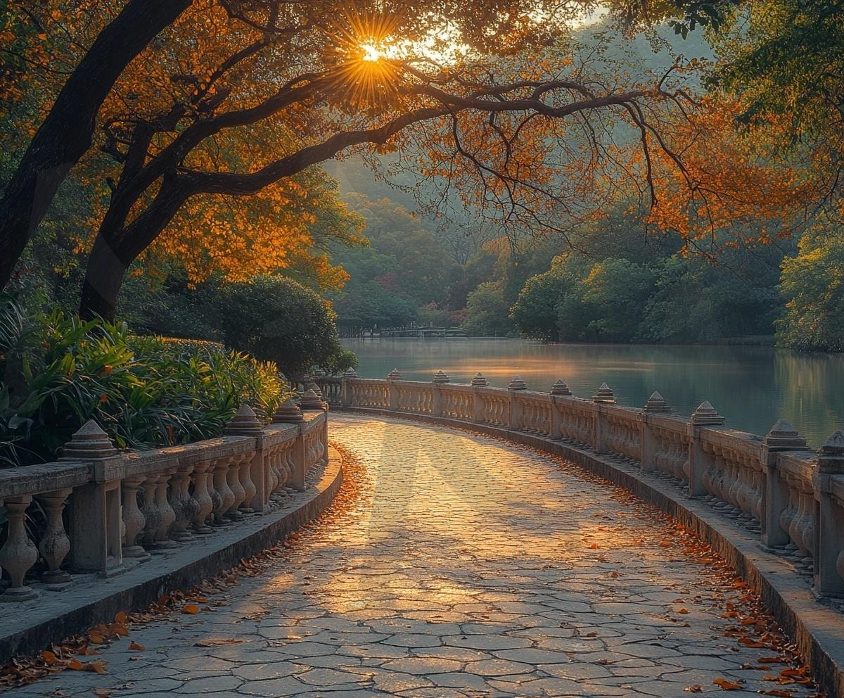 다양한 분위기의 호수가 있는 산책로의 모습 1 | 풍경, 배경, 산책로, 공원, 공원로, 길, ai | 스탠바이 STANDBUY 디지털 콘텐츠