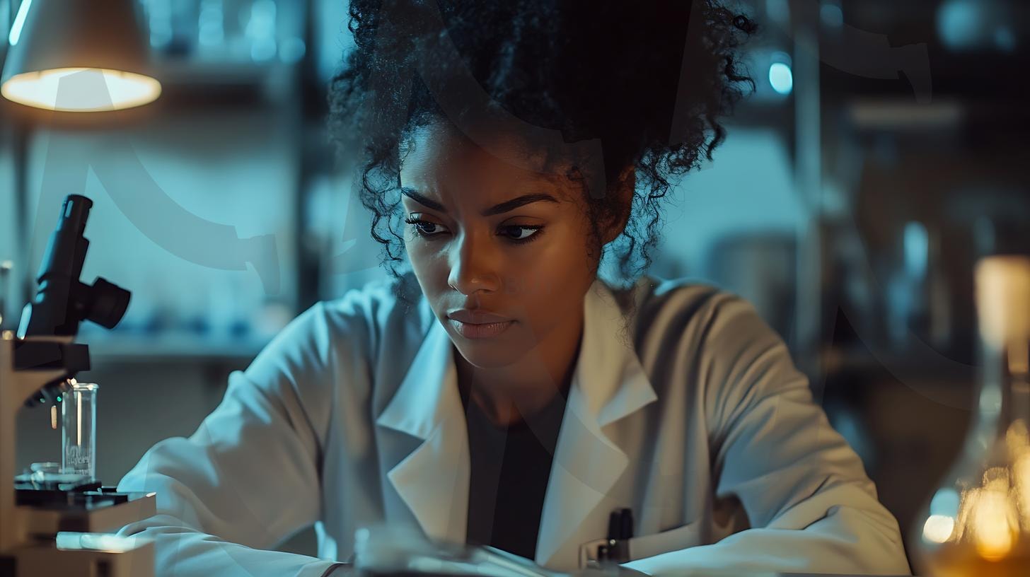 캐주얼한 옷을 입고 편안한 분위기, 솔직한 순간, 자연광, 따뜻한 환경, 사실적인 디테일, 미묘한 그림자, 사진, 일광을 입고 연구실에서 일하는 20대 흑인 여성. | 캐주얼한 옷을 입고 편안한 분위기, 솔직한 순간, 자연광, 따뜻한 환경, 사실적인 디테일, 미묘한 그림자, 사진, 일광을 입고 연구실에서 일하는 20대 흑인 여성., ai | 스탠바이 STANDBUY 디지털 콘텐츠