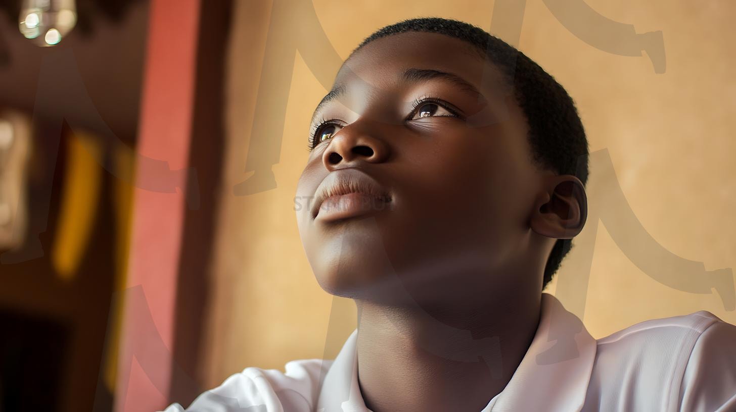 캐주얼한 옷, 편안한 분위기, 솔직한 순간, 자연 채광, 따뜻한 환경, 사실적인 디테일, 미묘한 그림자, 사진, 일광을 입고 비즈니스 회의에 참석하는 10대 아프리카 소년. | 캐주얼한 옷, 편안한 분위기, 솔직한 순간, 자연 채광, 따뜻한 환경, 사실적인 디테일, 미묘한 그림자, 사진, 일광을 입고 비즈니스 회의에 참석하는 10대 아프리카 소년., ai | 스탠바이 STANDBUY 디지털 콘텐츠