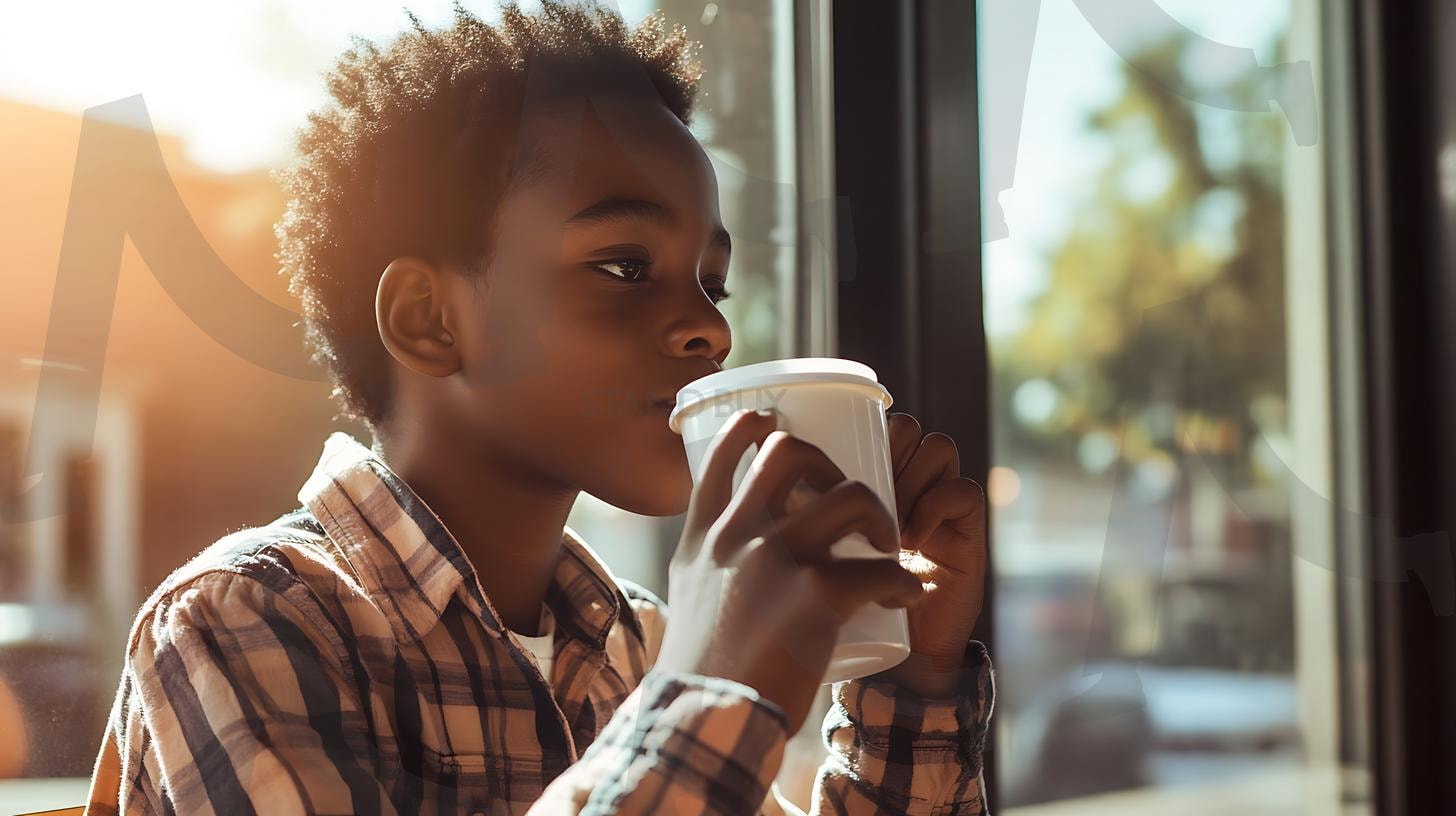 캐주얼한 옷을 입고 편안한 분위기, 솔직한 순간, 자연광, 따뜻한 분위기, 사실적인 디테일, 미묘한 그림자, 사진, 일광을 입고 카페에서 커피를 마시는 아프리카 10대 소년. | 캐주얼한 옷을 입고 편안한 분위기, 솔직한 순간, 자연광, 따뜻한 분위기, 사실적인 디테일, 미묘한 그림자, 사진, 일광을 입고 카페에서 커피를 마시는 아프리카 10대 소년., ai | 스탠바이 STANDBUY 디지털 콘텐츠
