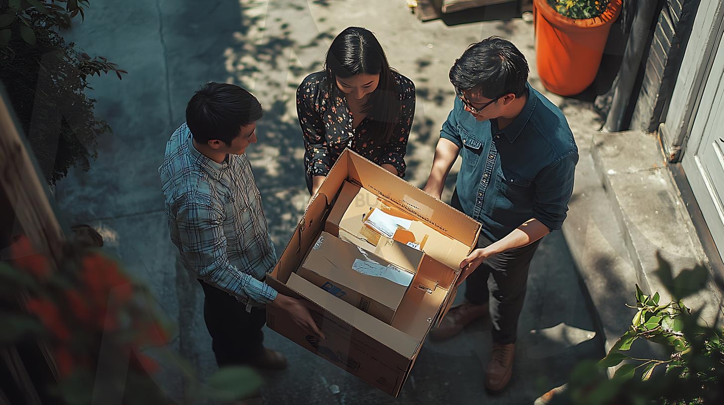 친구를 도와 상자를 옮기는 세 명의 동료, 캐주얼하고 전문적인 복장, 자연스러운 대화, 사실적인 디테일, 조명이 밝은 환경, 매력적인 표정, 역동적인 구도, 사진, 일광. | 친구를 도와 상자를 옮기는 세 명의 동료, 캐주얼하고 전문적인 복장, 자연스러운 대화, 사실적인 디테일, 조명이 밝은 환경, 매력적인 표정, 역동적인 구도, 사진, 일광., ai | 스탠바이 STANDBUY 디지털 콘텐츠