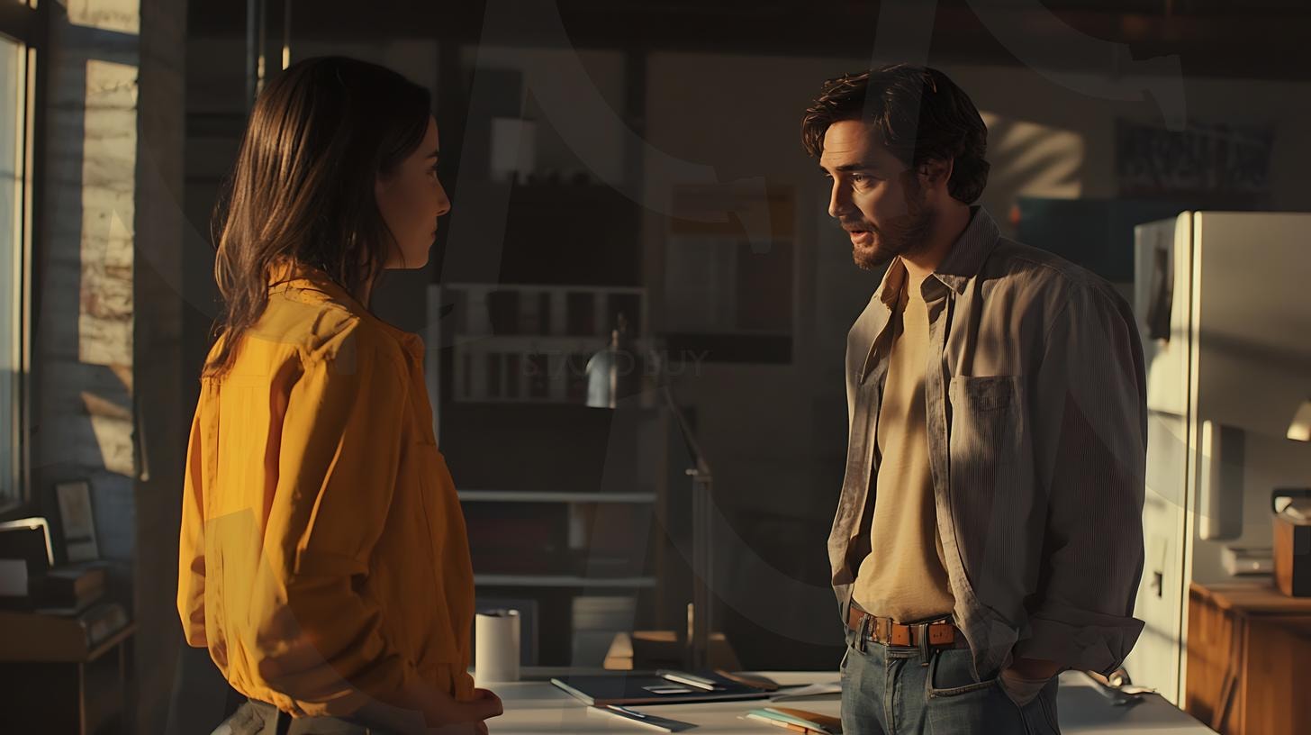 사무실에서 프로젝트에 대해 논의하는 두 친구, 캐주얼하고 전문적인 복장, 자연스러운 대화, 사실적인 디테일, 조명이 밝은 환경, 매력적인 표정, 역동적인 구도, 사진, 일광. | 사무실에서 프로젝트에 대해 논의하는 두 친구, 캐주얼하고 전문적인 복장, 자연스러운 대화, 사실적인 디테일, 조명이 밝은 환경, 매력적인 표정, 역동적인 구도, 사진, 일광., ai | 스탠바이 STANDBUY 디지털 콘텐츠