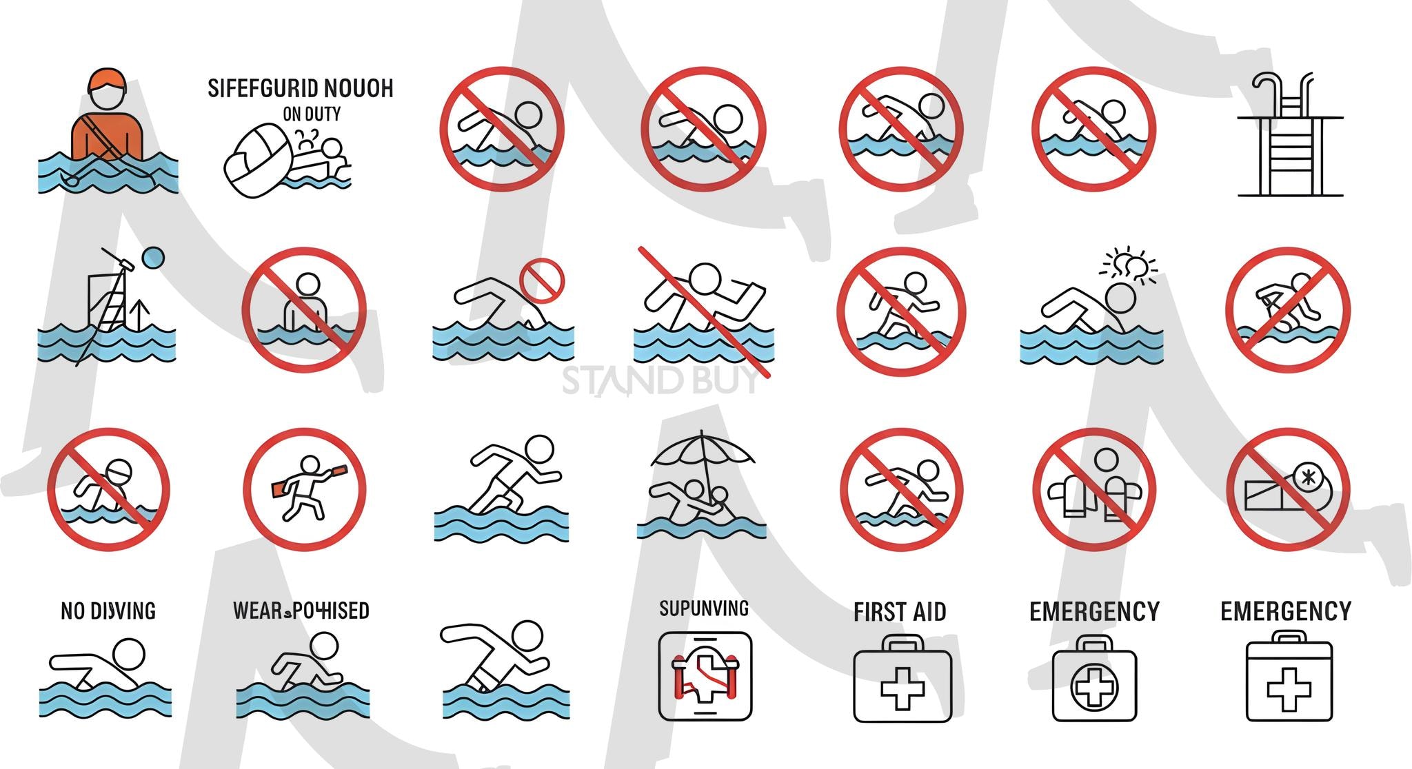 수영금지 | 수영, 바다, 금지, 안내문구, 안내판, 표지판, 금지표지판, 수영금지, ai | 스탠바이 STANDBUY 디지털 콘텐츠