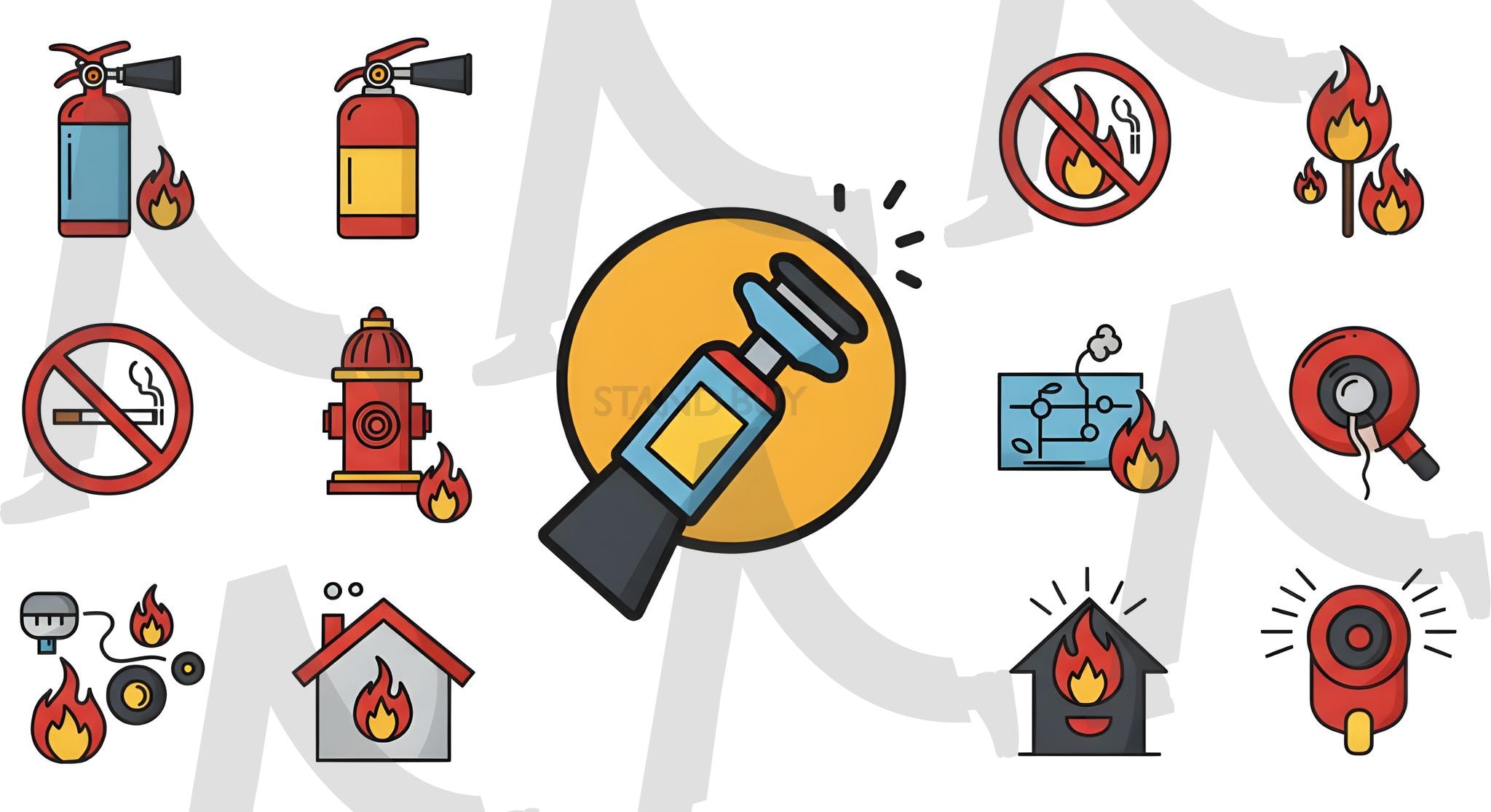 화재아이콘 | 화재, 화재예방, 아이콘, 소화기, 소화전, 불, 산불, 비상벨, 비상약, 구급차, 119, 담배, ai | 스탠바이 STANDBUY 디지털 콘텐츠