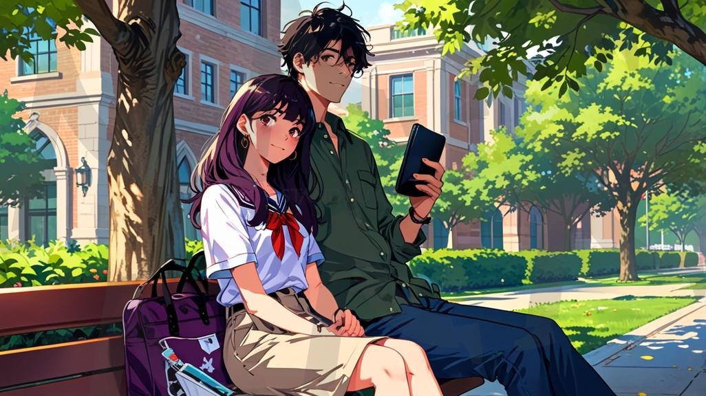 남,여 캐릭터 | 커플, 대학교, 캠퍼스커플, 연인, 앉아있는모습, 사진, 캐릭터, ai | 스탠바이 STANDBUY 디지털 콘텐츠