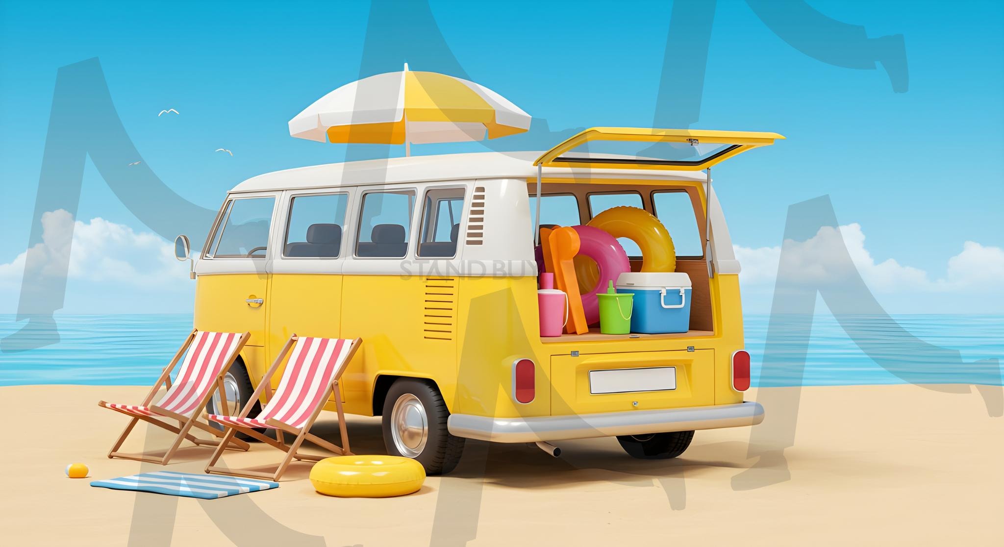 여름여행준비 일러스트레이션 | 바닷가, 바다, 여름, 여행, 모래, 휴가, 대양, 벡터, 하늘, 태양, 센터, 만화, 휴가, 물의, 삽화, 보트, 연안, 차, 의자, 관광 여행, 장난, 열렬한, 편하게 하다, 우산, ai | 스탠바이 STANDBUY 디지털 콘텐츠