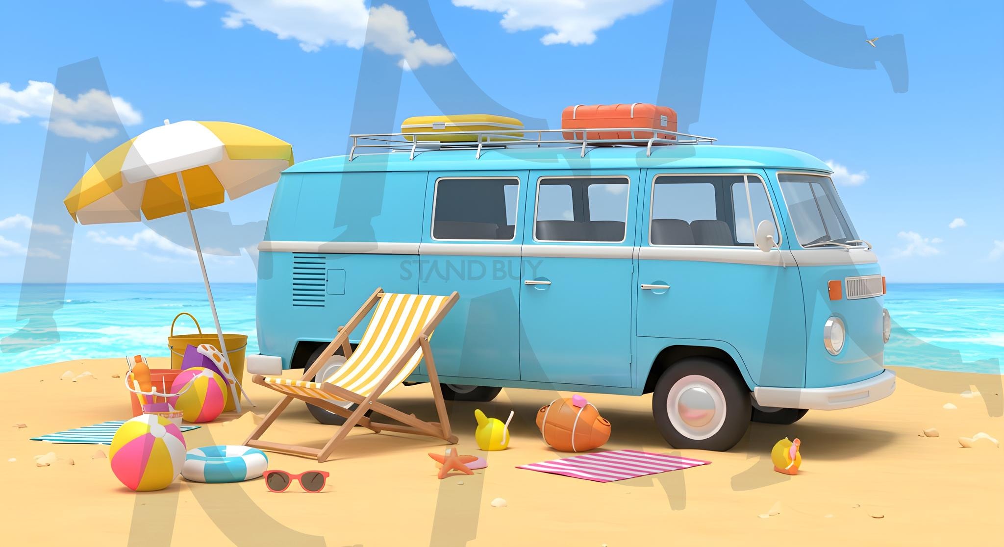 여름여행준비 일러스트레이션 | 바닷가, 바다, 여름, 여행, 모래, 휴가, 대양, 벡터, 하늘, 태양, 센터, 만화, 휴가, 물의, 삽화, 보트, 연안, 차, 의자, 관광 여행, 장난, 열렬한, 편하게 하다, 우산, ai | 스탠바이 STANDBUY 디지털 콘텐츠