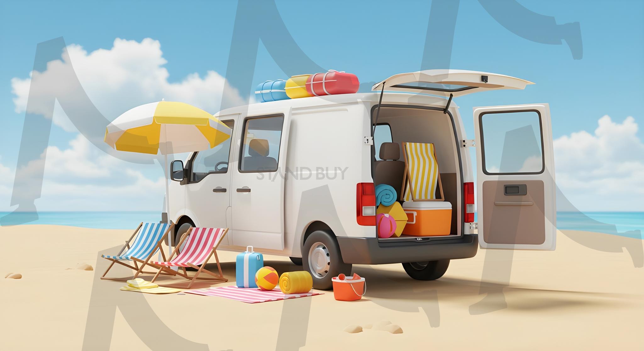 여름여행준비 일러스트레이션 | 바닷가, 바다, 여름, 여행, 모래, 휴가, 대양, 벡터, 하늘, 태양, 센터, 만화, 휴가, 물의, 삽화, 보트, 연안, 차, 의자, 관광 여행, 장난, 열렬한, 편하게 하다, 우산, ai | 스탠바이 STANDBUY 디지털 콘텐츠