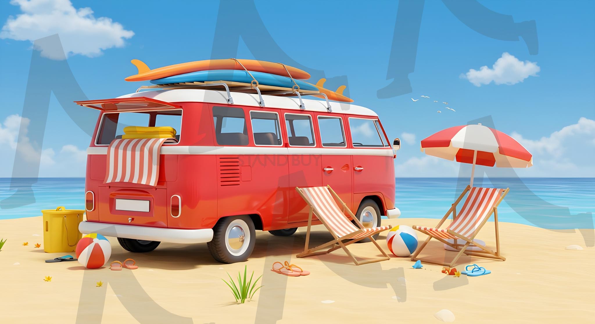 여름여행준비 일러스트레이션 | 바닷가, 바다, 여름, 여행, 모래, 휴가, 대양, 벡터, 하늘, 태양, 센터, 만화, 휴가, 물의, 삽화, 보트, 연안, 차, 의자, 관광 여행, 장난, 열렬한, 편하게 하다, 우산, ai | 스탠바이 STANDBUY 디지털 콘텐츠