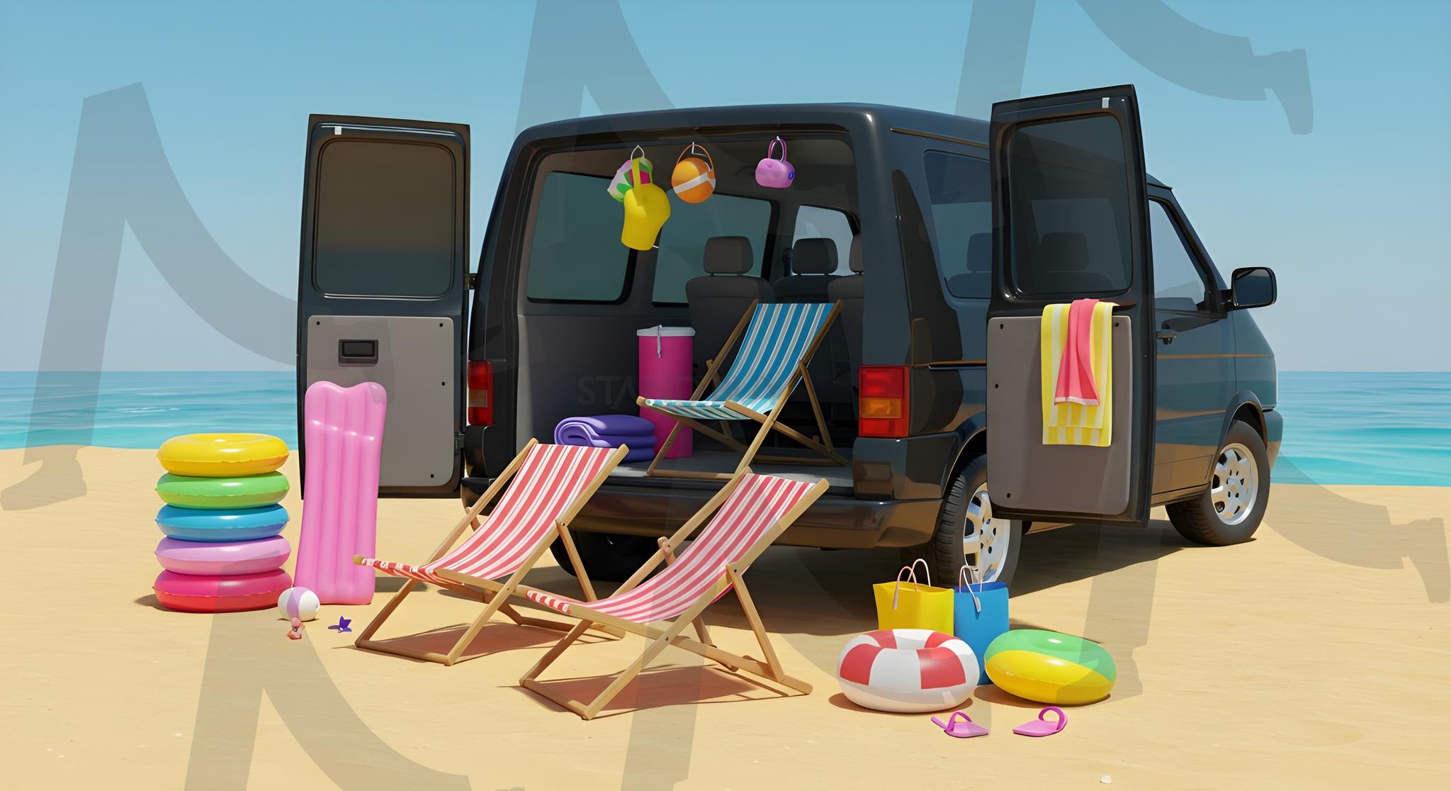 여름여행준비 일러스트레이션 | 바닷가, 바다, 여름, 여행, 모래, 휴가, 대양, 벡터, 하늘, 태양, 센터, 만화, 휴가, 물의, 삽화, 보트, 연안, 차, 의자, 관광 여행, 장난, 열렬한, 편하게 하다, 우산, ai | 스탠바이 STANDBUY 디지털 콘텐츠