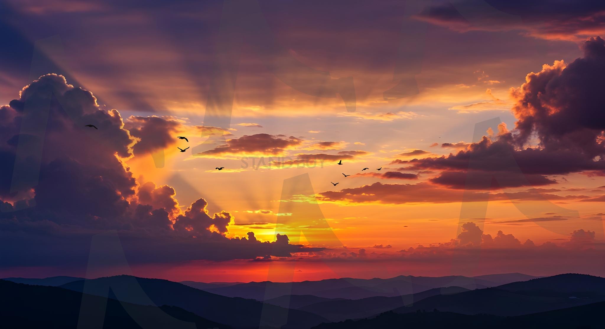 아름다운 풍경 | 하늘, 일몰, 태양, 구름, 자연, 일출, 주황색, 빨간색, 파란색, 밤, 조명, 풍경, 아름다움, 색, 아름다운, 하늘의 색, 노란색, 태양광, 새벽, 기후, 빛나는, 인상, 수평선, ai | 스탠바이 STANDBUY 디지털 콘텐츠