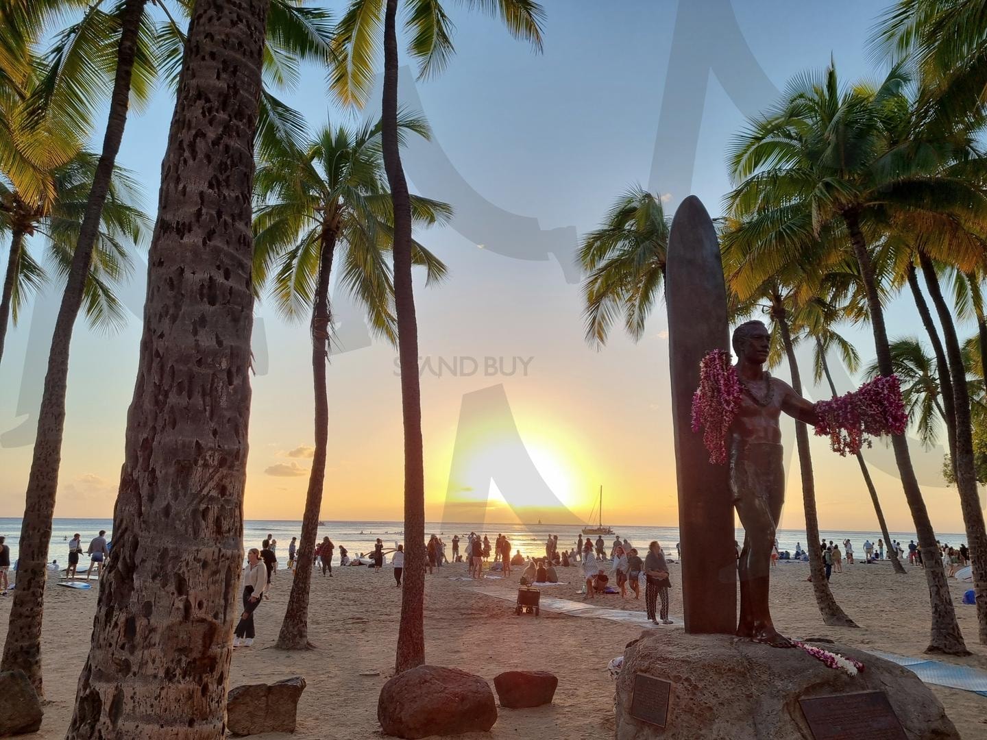 외이키키석양 | 노을, 하와이, 와이키키, 바다, 노을바다, 야자수, 서핑, 여름, 여행 | 스탠바이 STANDBUY 디지털 콘텐츠