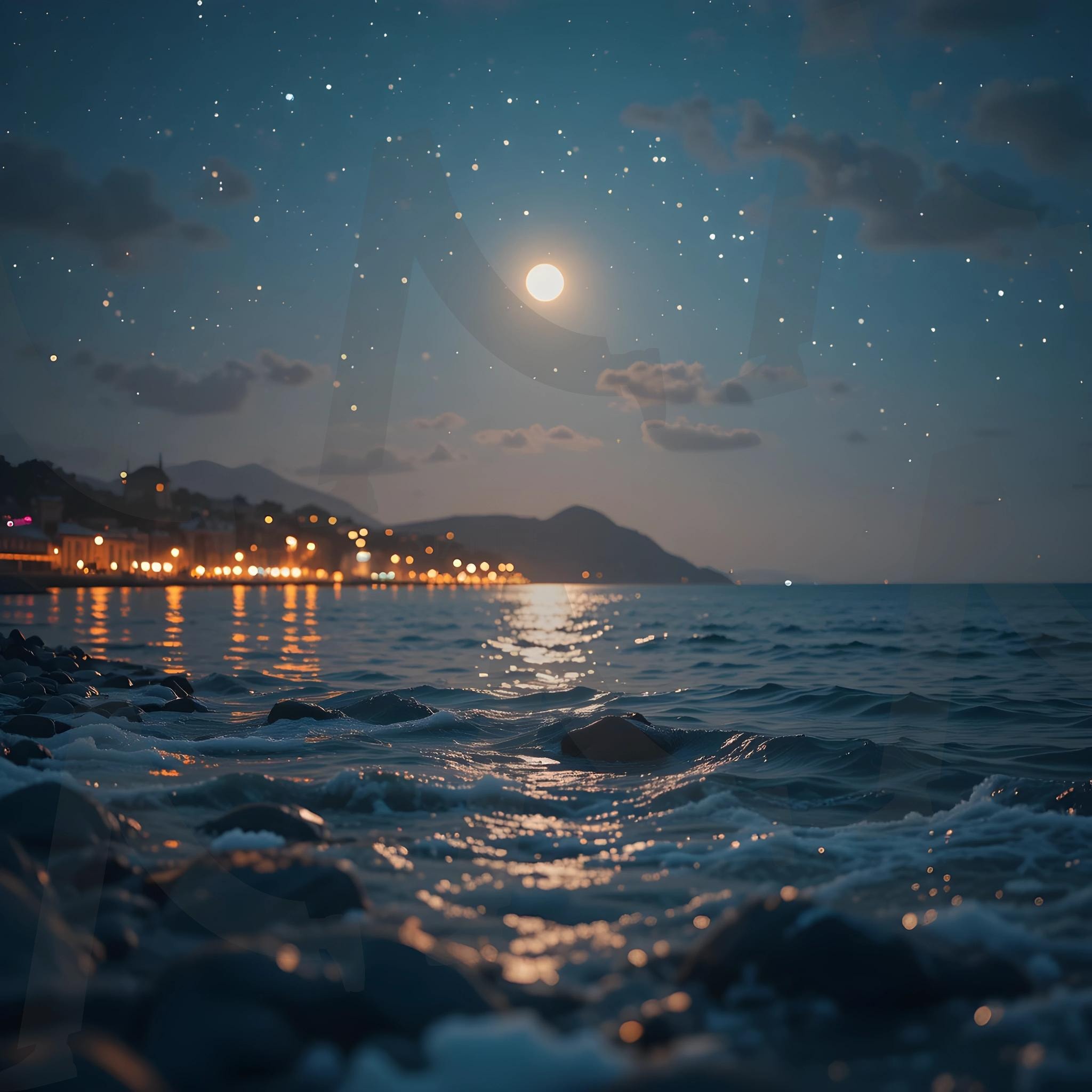 밤 바다 | ai, 밤 바다, 바다, 밤, 불빛, 야경 | 스탠바이 STANDBUY 디지털 콘텐츠
