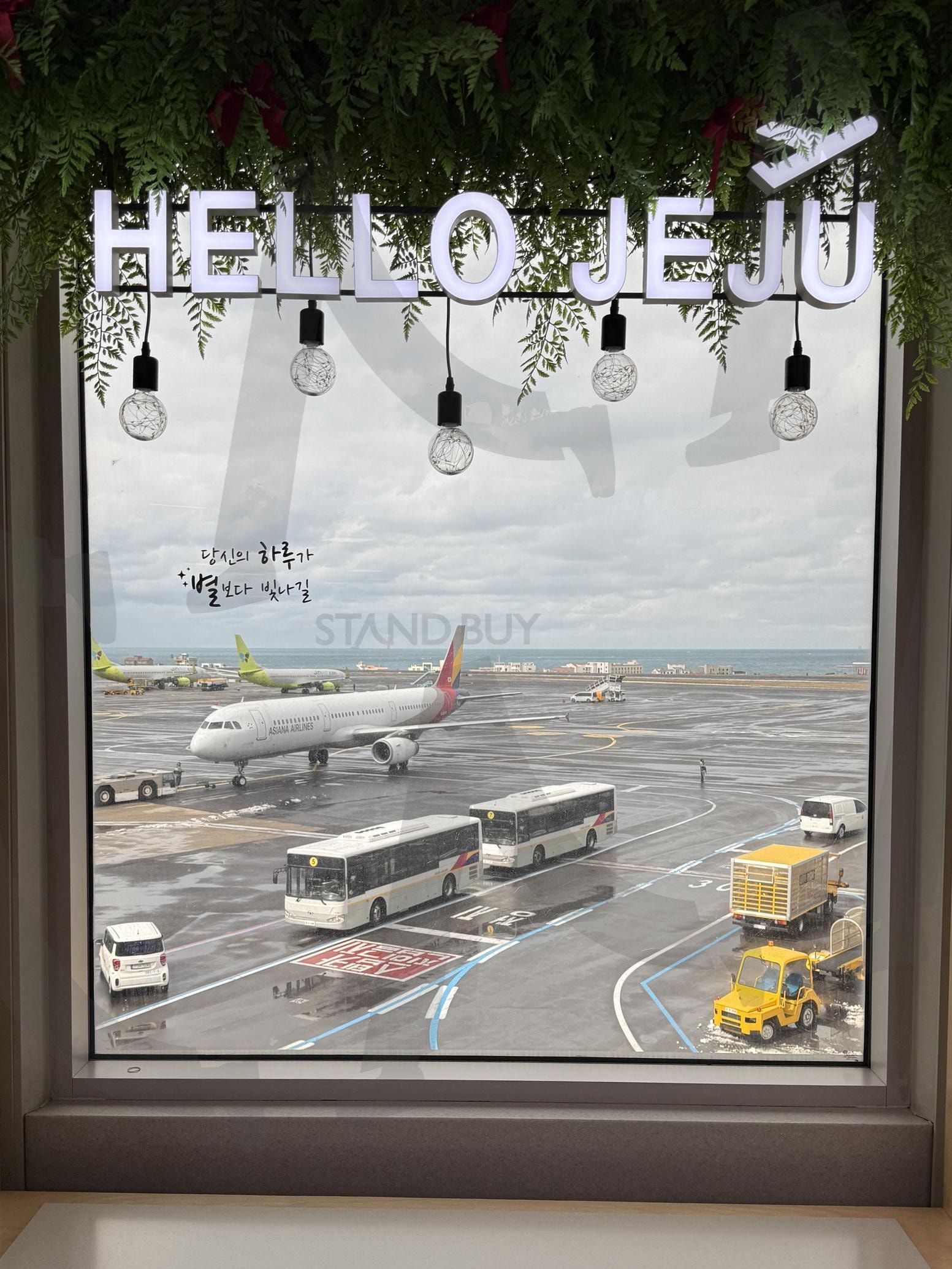 HELLO JEJU, 창밖으로 본 제주공항의 활기찬 풍경 | 제주공항, 공항풍경, 여행감성, 비행기창밖, 아시아나항공, 제주여행, 활주로풍경, 감성사진, 이륙준비, 공항뷰 | 스탠바이 STANDBUY 디지털 콘텐츠