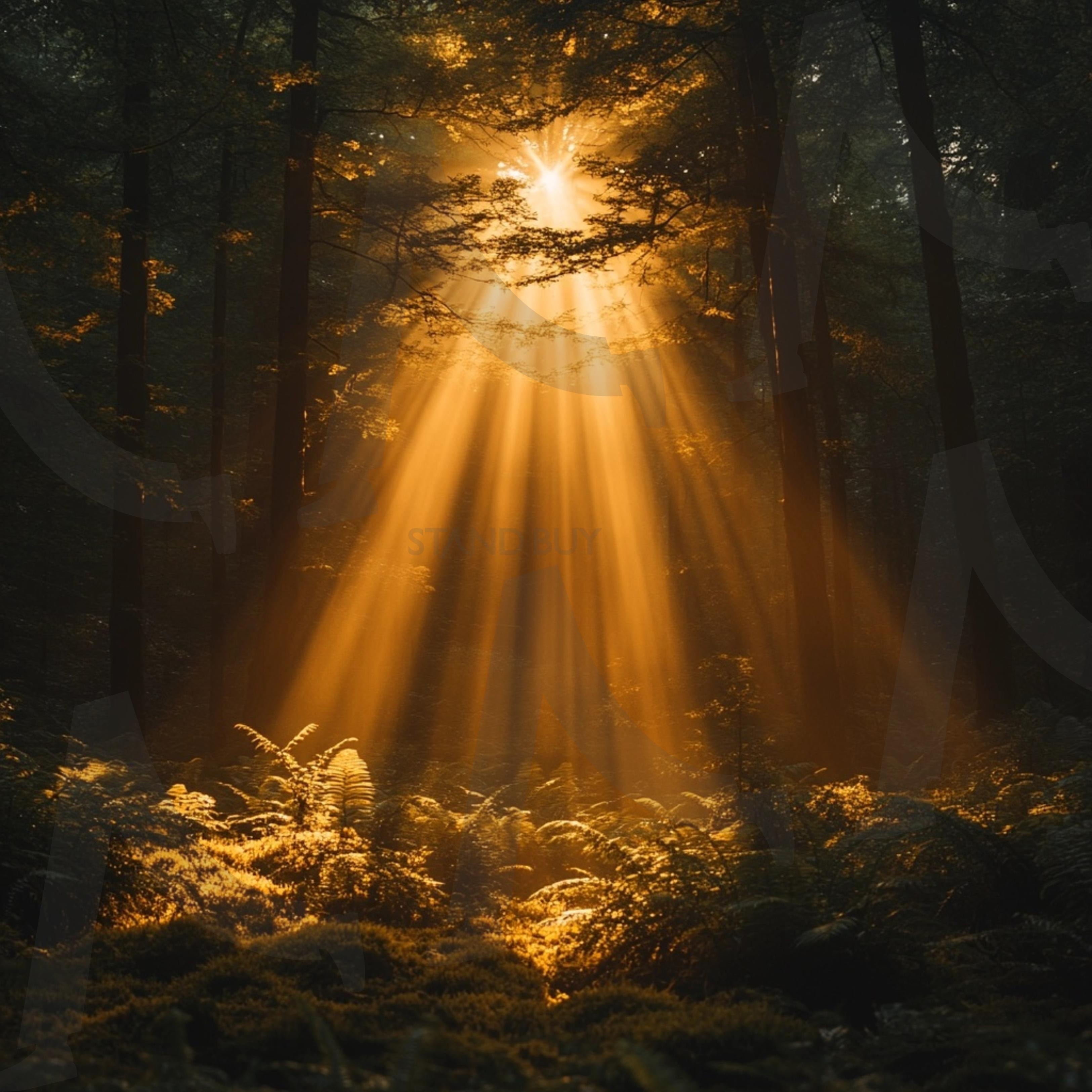 햇살이 비치는 숲속 | 빛, 햇빛, 노을, 자연, 환경, 풍경, 배경, 숲, 풀, 나무, ai | 스탠바이 STANDBUY 디지털 콘텐츠
