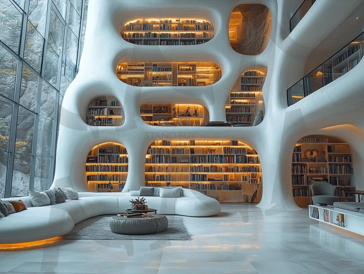 다양한 장소의 도서관의 모습5 | 풍경, 배경, 환경, 도서관, 건물, 책, ai | 스탠바이 STANDBUY 디지털 콘텐츠