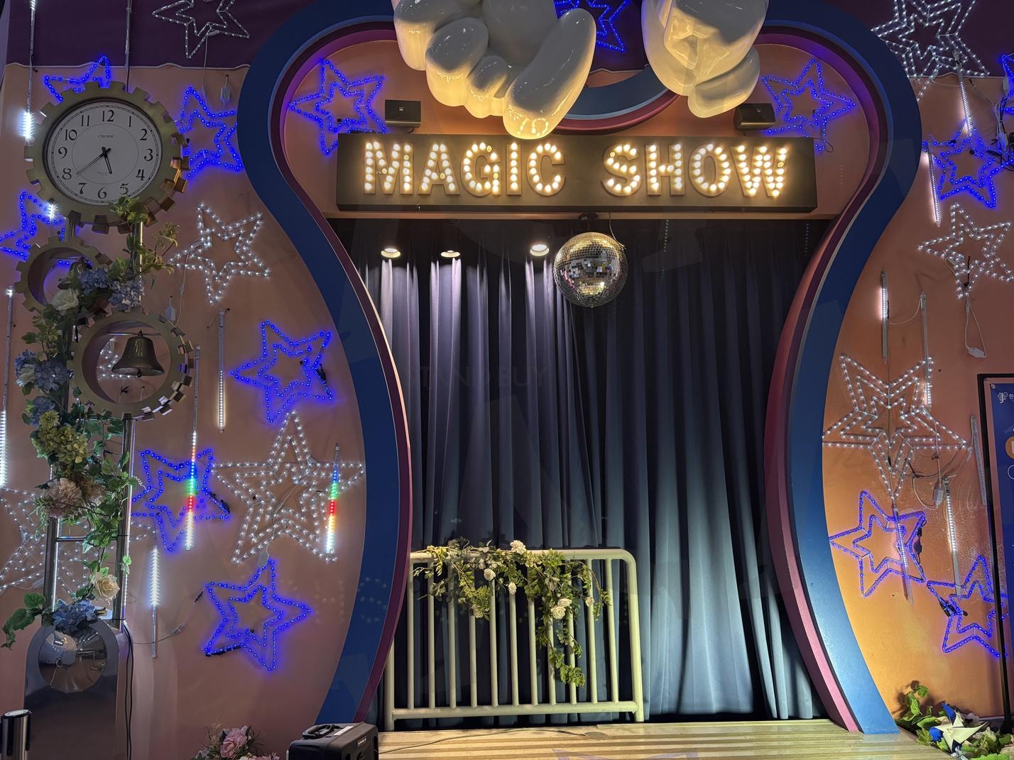 Spectacular Magic Show Stage | Magic show, stage design, lighting, LED decorations, enchanting atmosphere, disco ball, children’s entertainment, performance stage, spectacular decorations, whimsical ambiance | 스탠바이 STANDBUY 디지털 콘텐츠