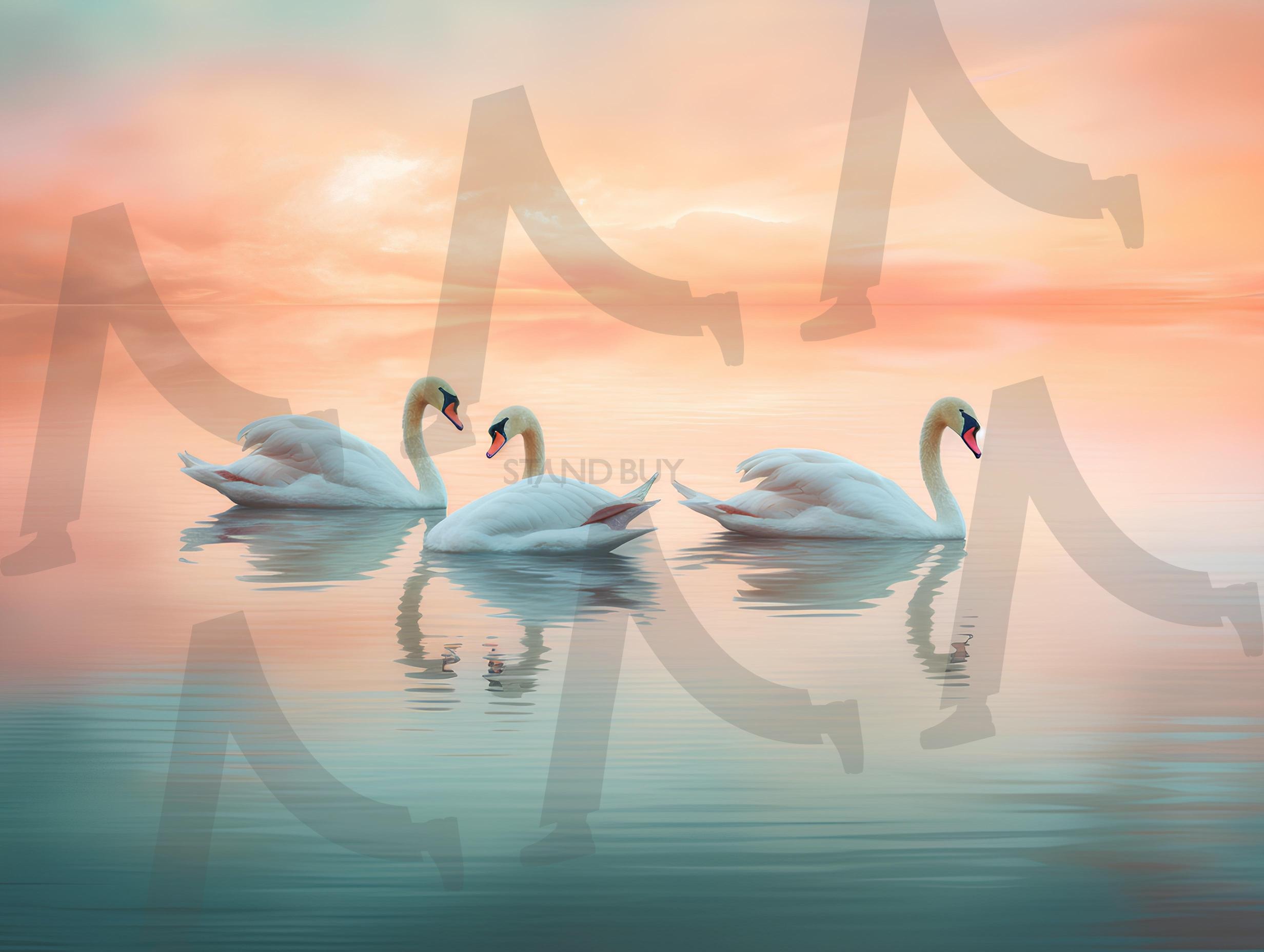 연못 위 백조 | 연못, 백조, 석양, 노을, 아름다운, 우주판다, ai | 스탠바이 STANDBUY 디지털 콘텐츠