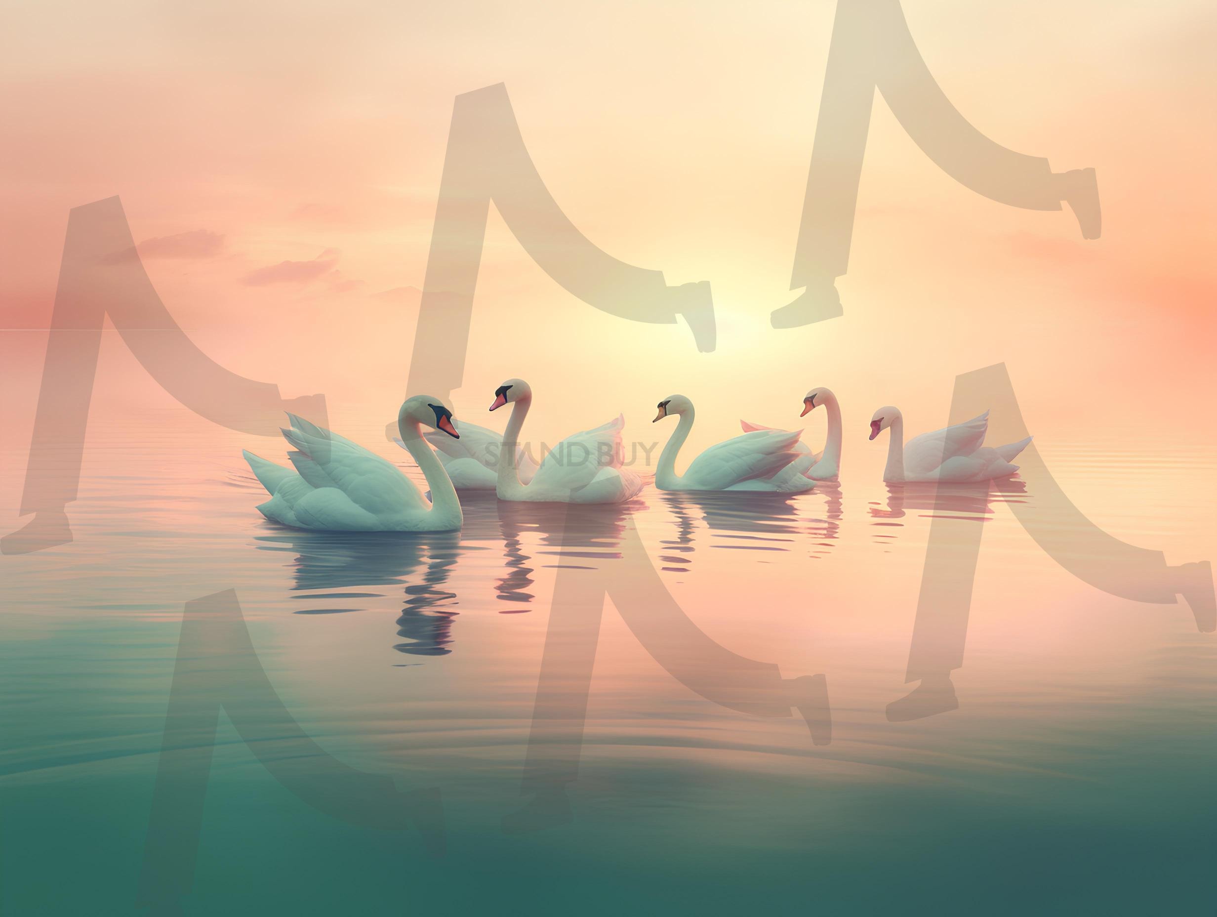 연못 위 백조 | 연못, 백조, 석양, 노을, 우주판다, ai | 스탠바이 STANDBUY 디지털 콘텐츠